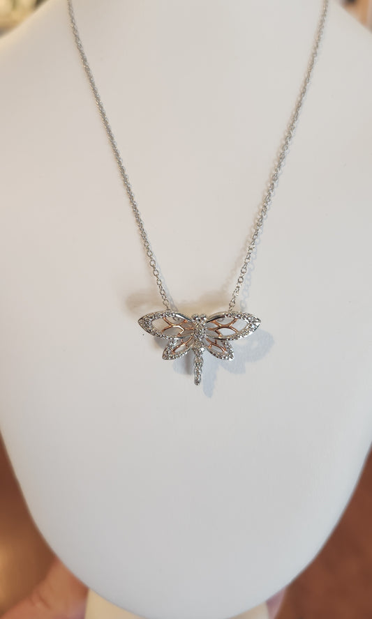 Sterling silver two-toned dragonfly slide pendant