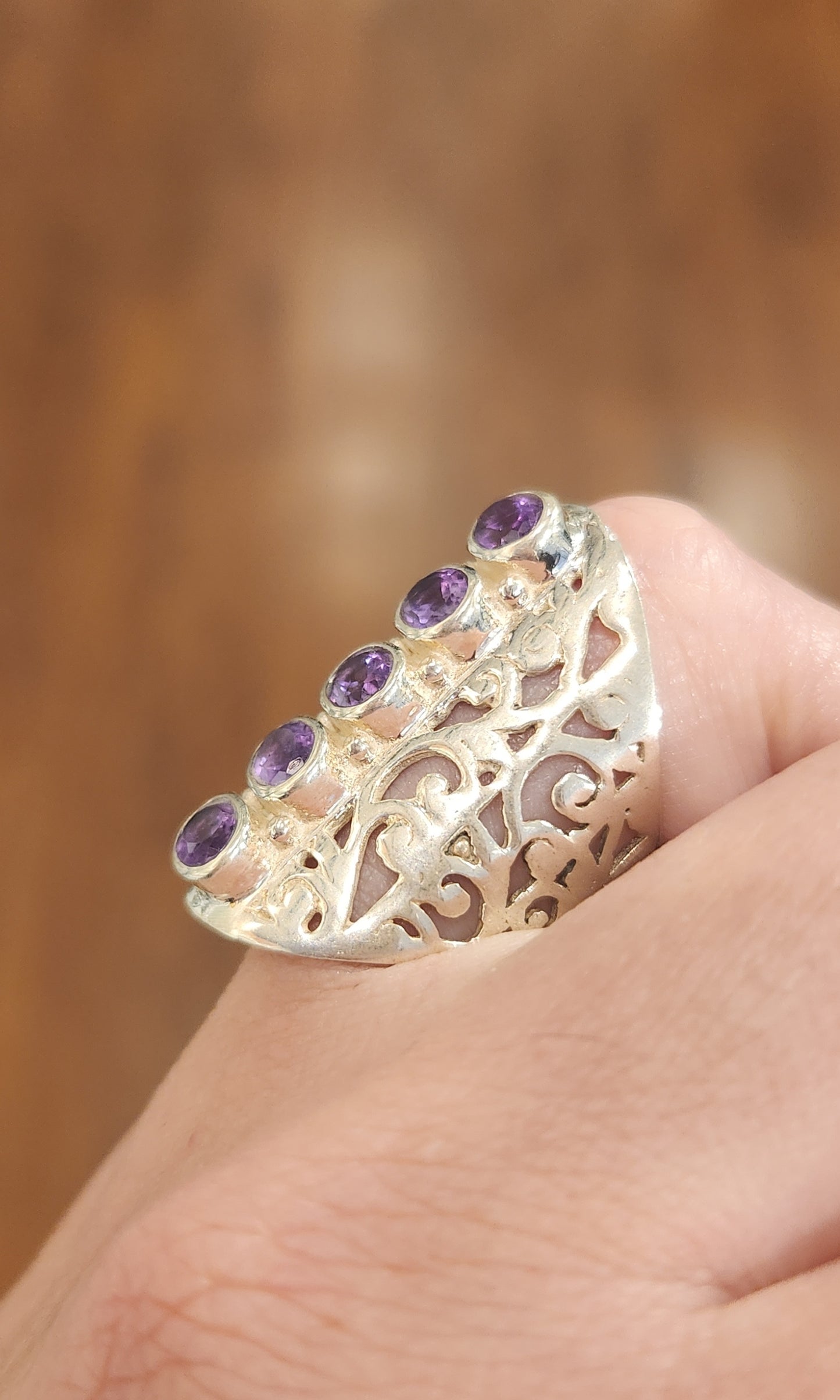 Sterling silver multi-stone amethyst filigree ring