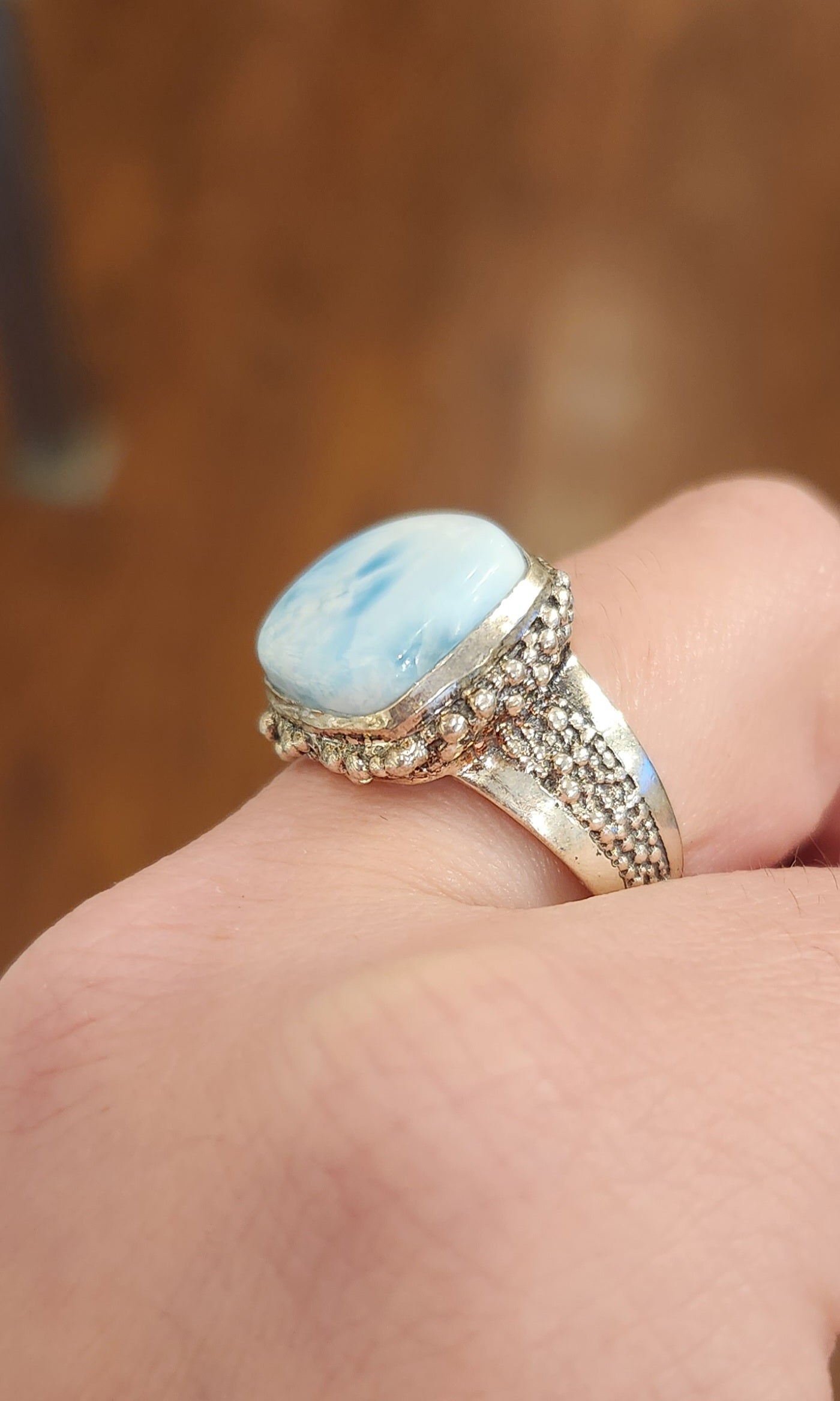 Sterling silver ring with square larimar cabochon