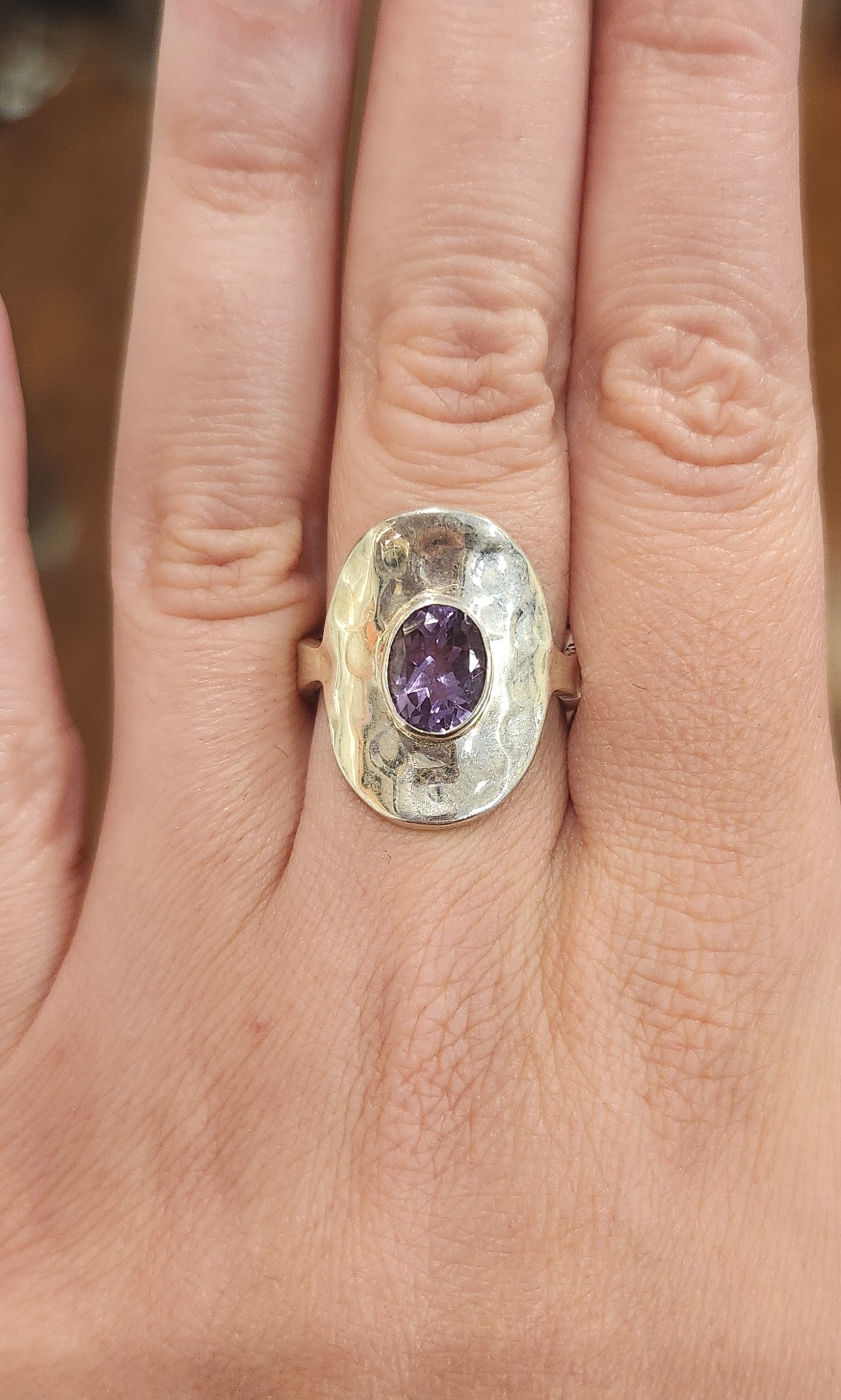 Sterling silver amethyst saddle ring