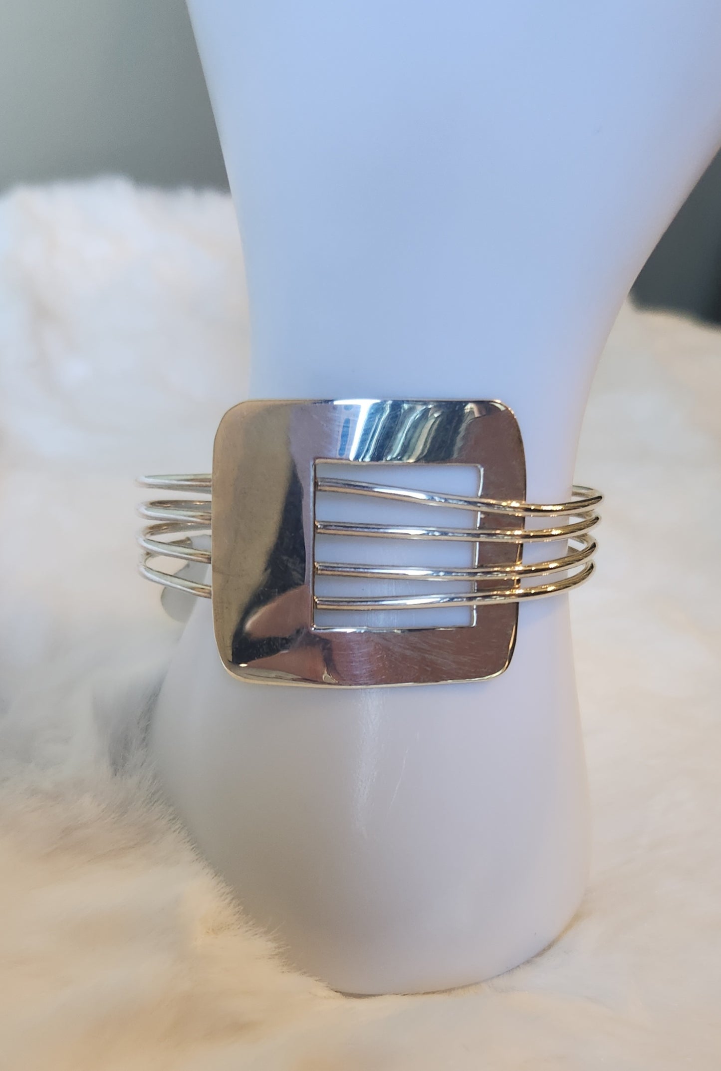 Sterling silver square fashion cuff bracelet