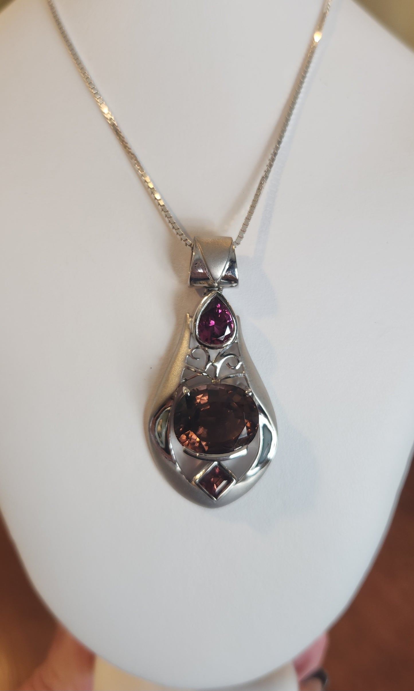 Sterling silver multi-stone tourmaline statement pendant