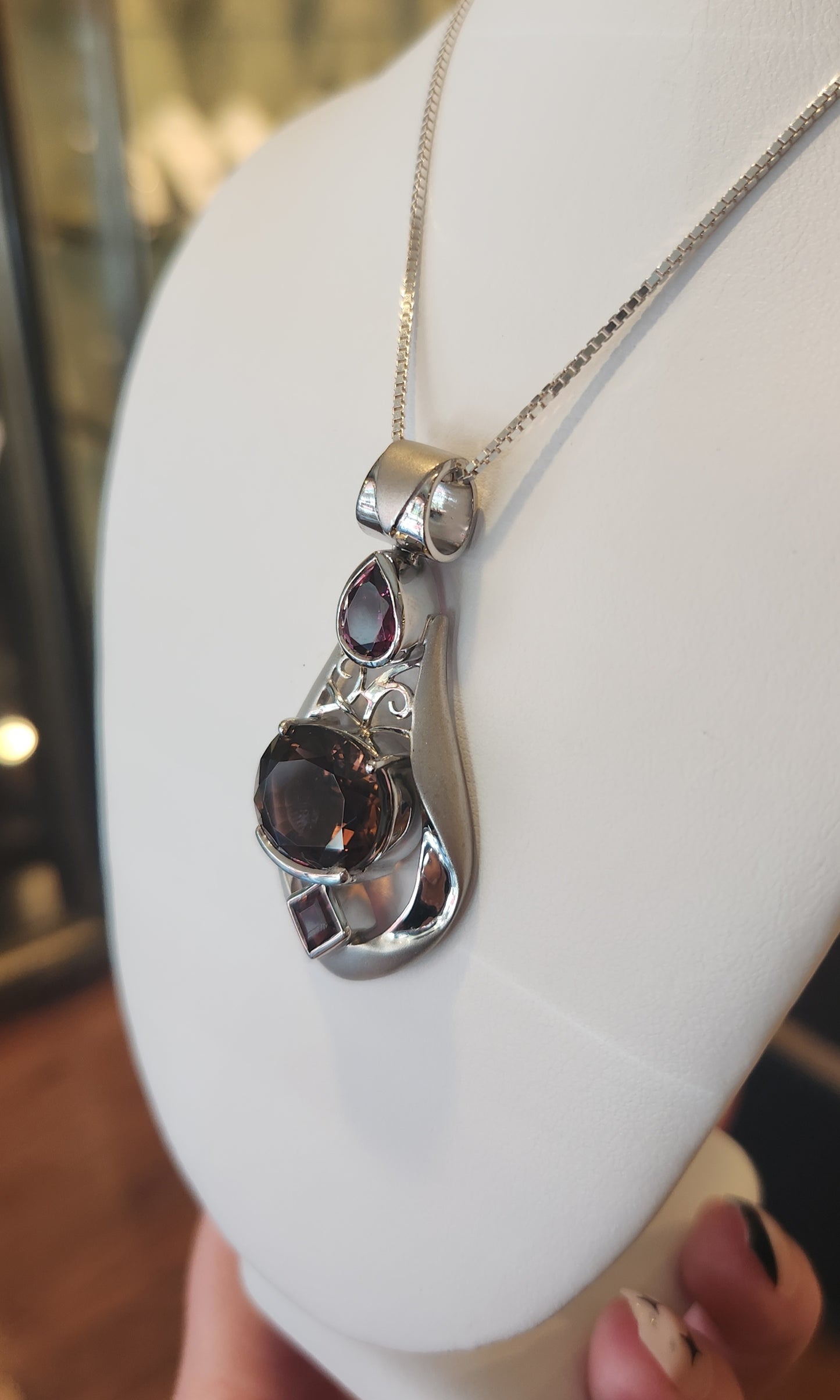 Sterling silver multi-stone tourmaline statement pendant