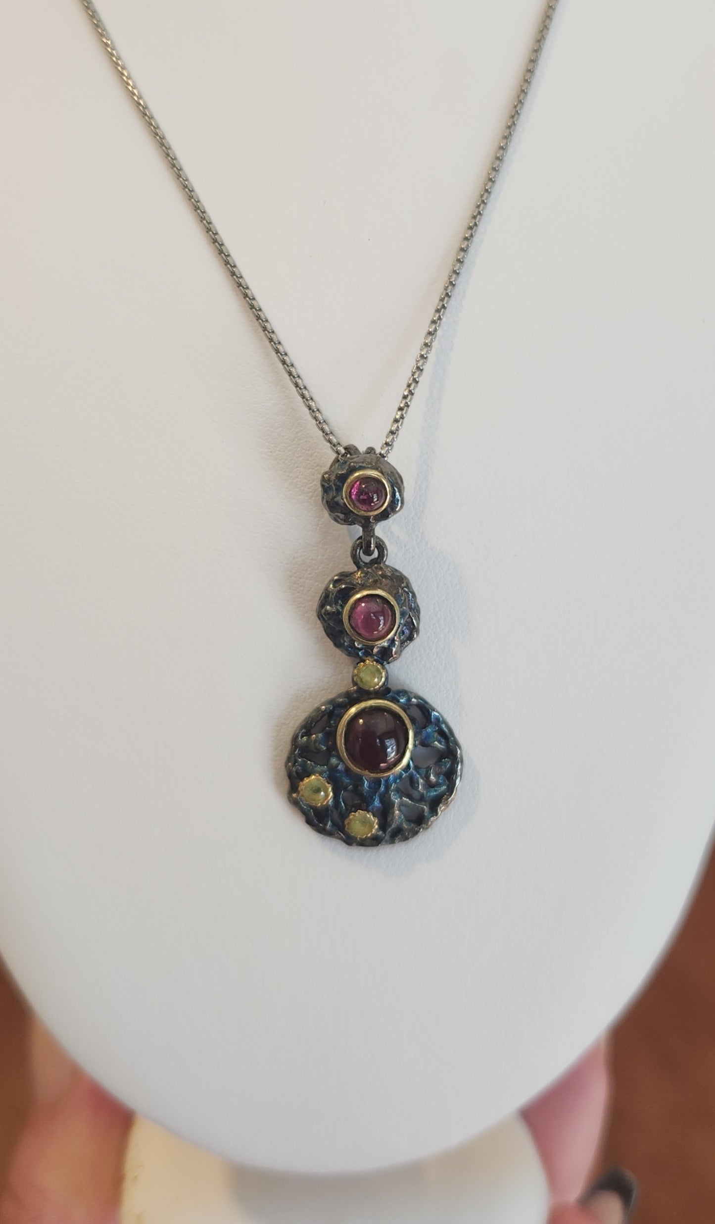 Sterling silver oxidized garnet pendant