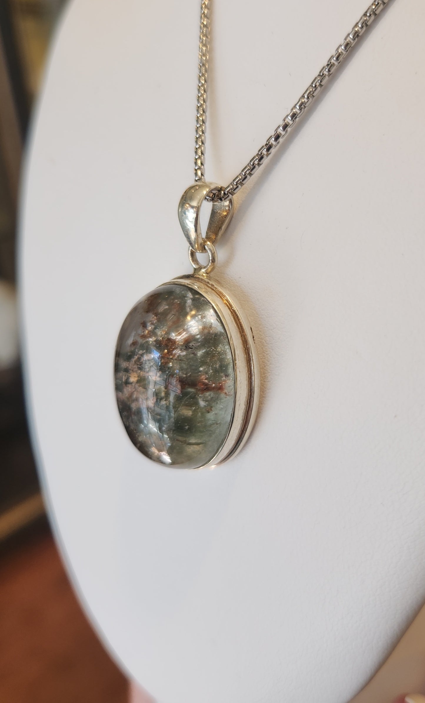 Sterling silver oval garden agate pendant