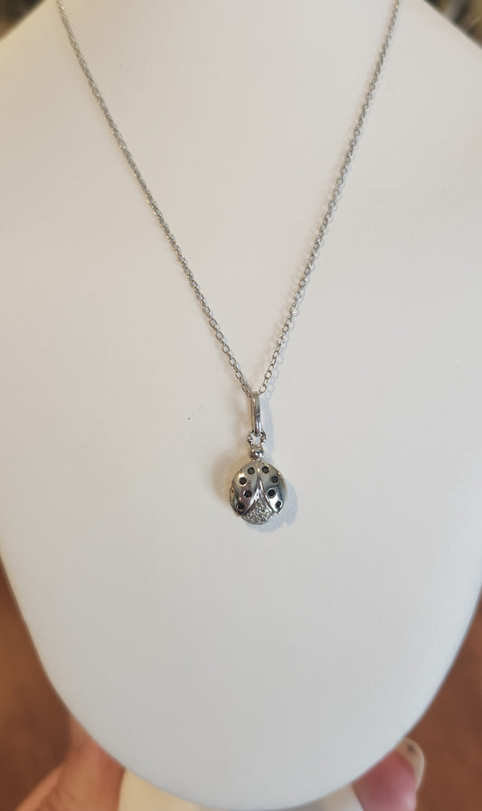 Sterling silver ladybug diamond pendant