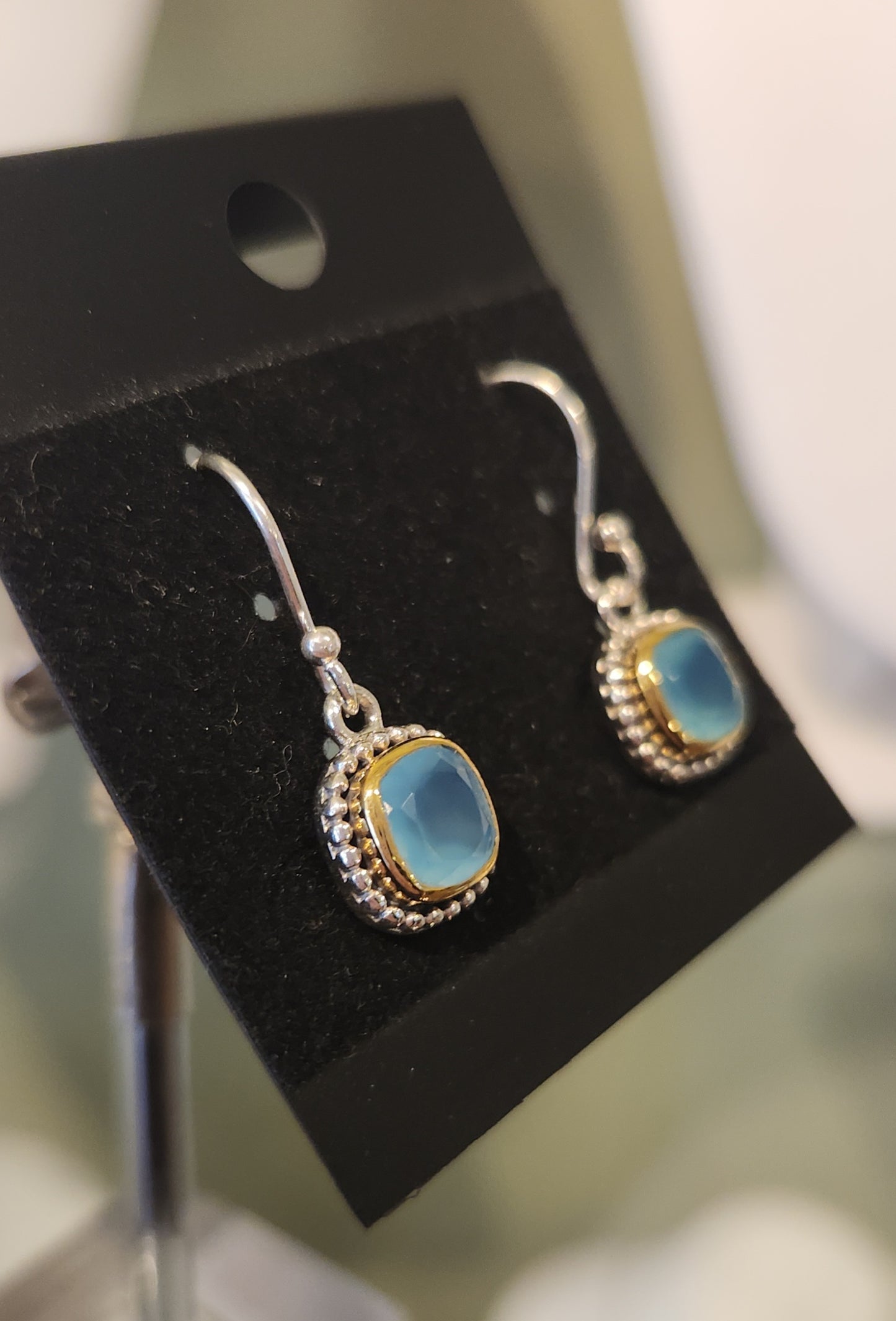 Sterling silver blue chalcedony and brass earrings