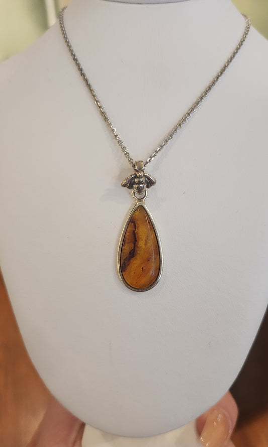 Sterling silver amber bee pendant