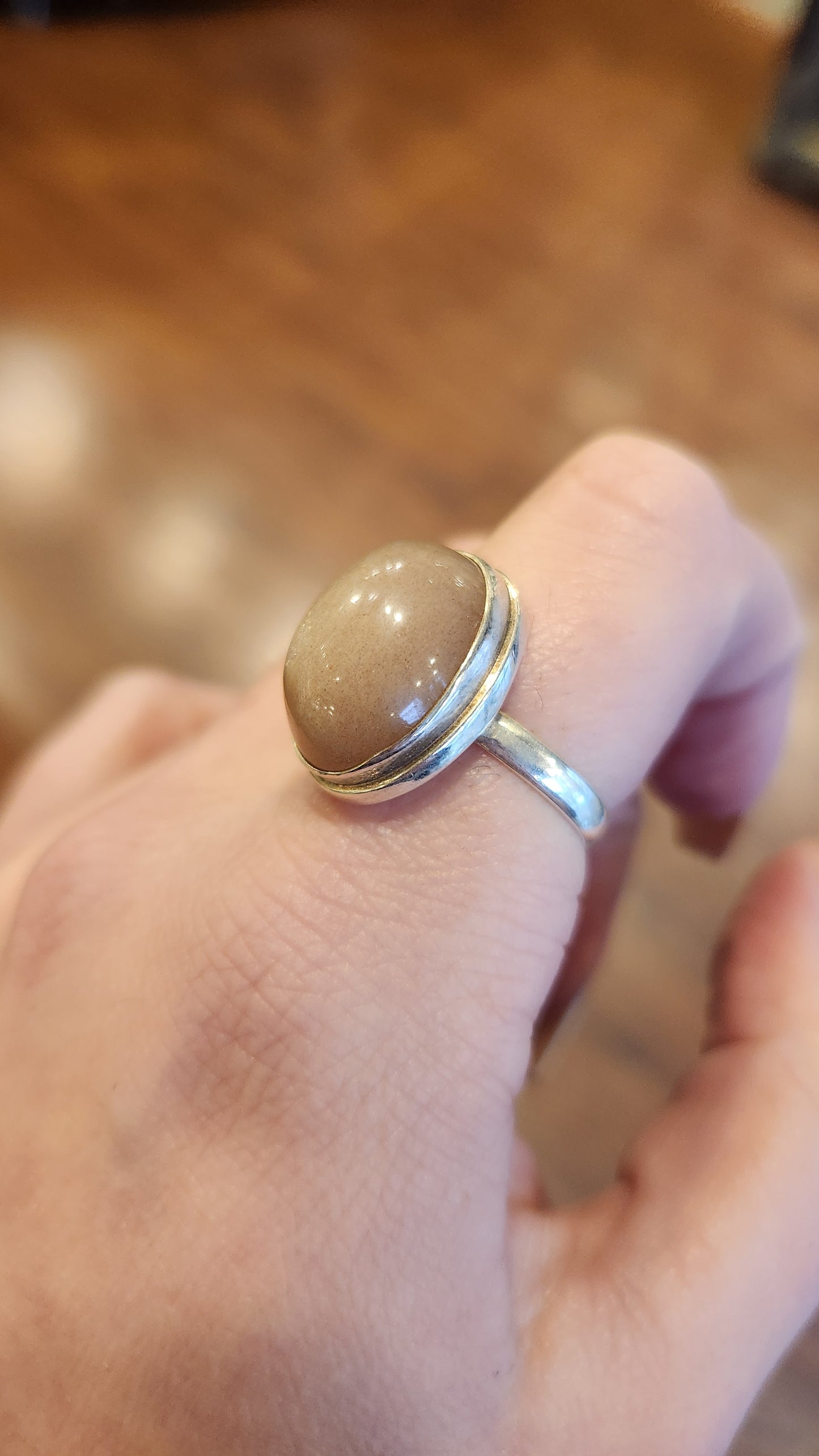 Sterling silver peach moonstone ring