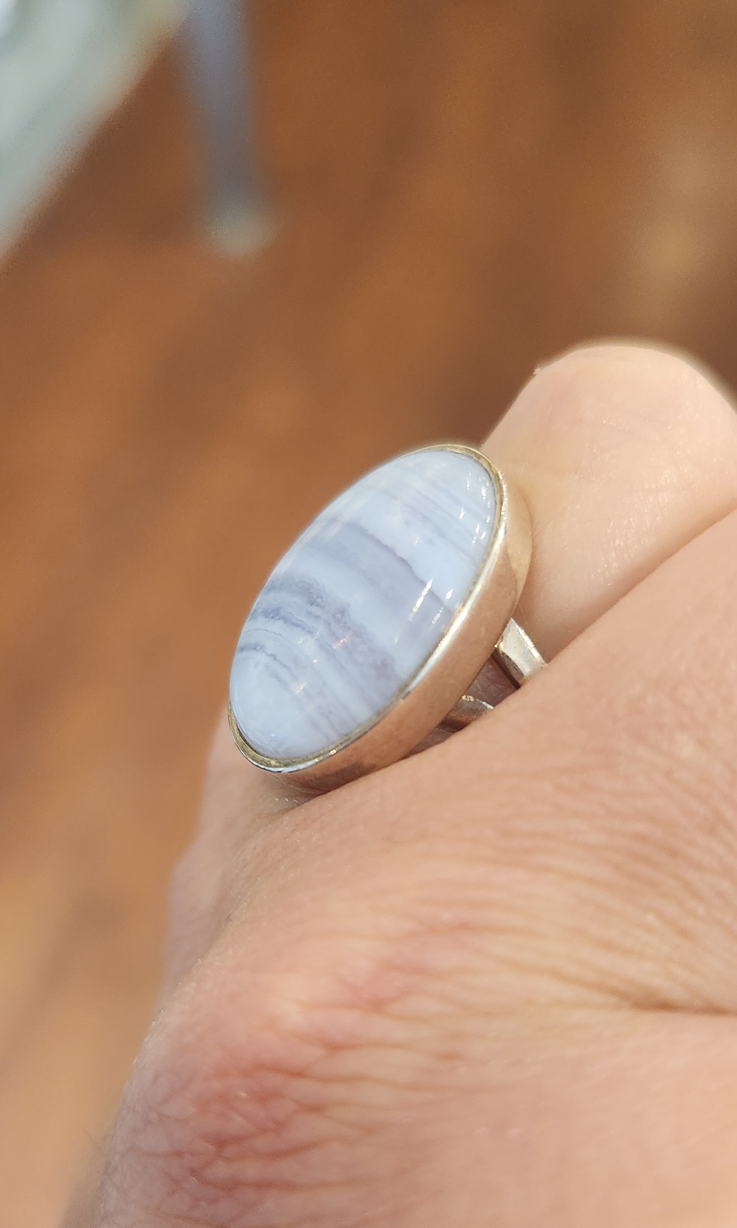 Sterling silver oval blue lace agate ring