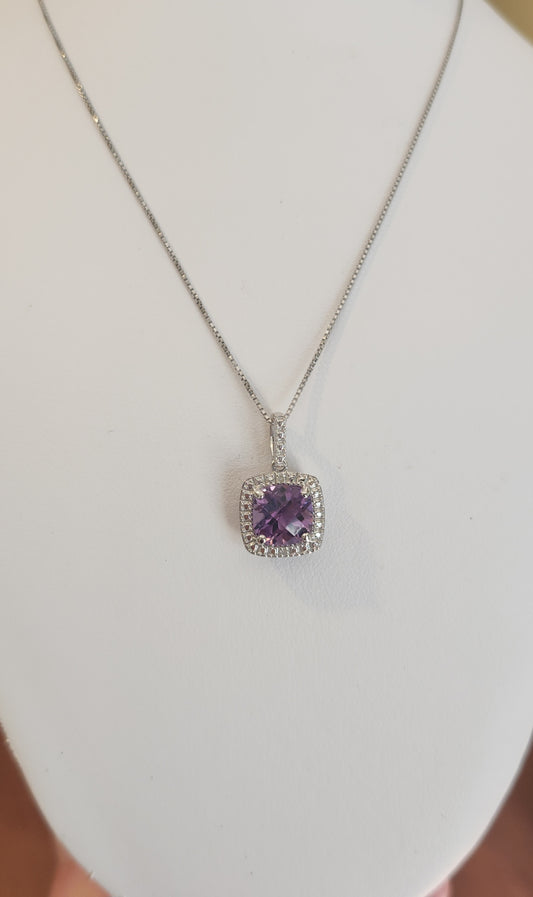 Sterling silver checker-cut amethyst pendant