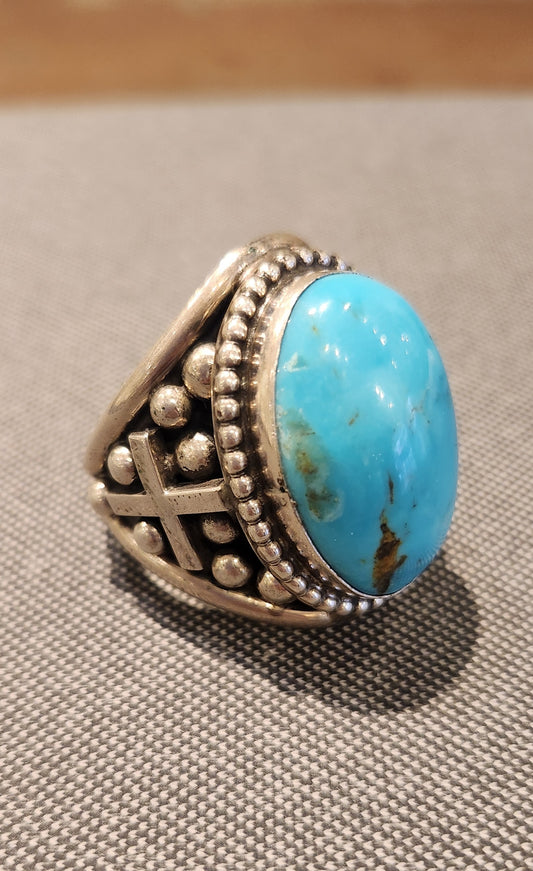 Sterling silver mens large turquoise ring