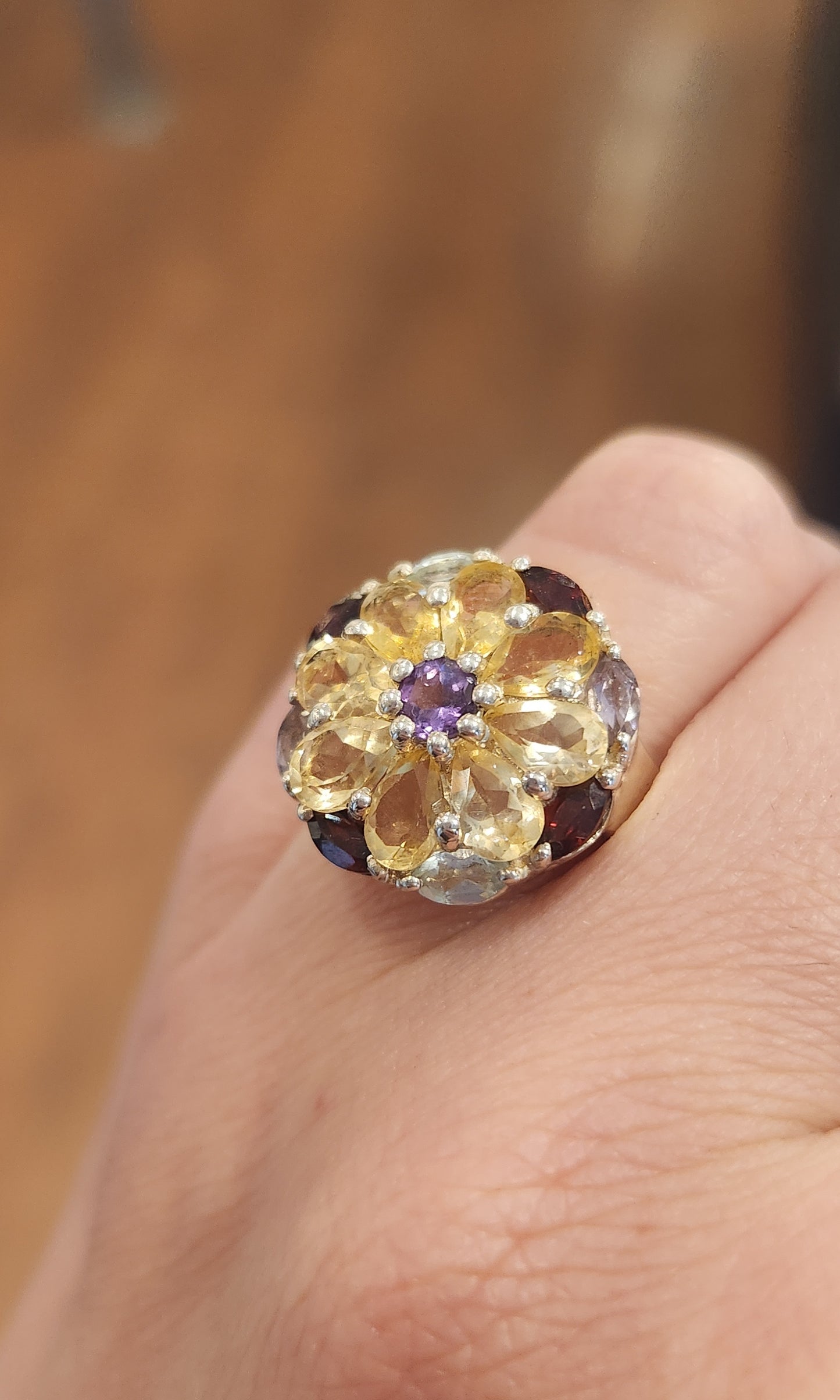 Sterling silver semi-precious multi-stone flower ring