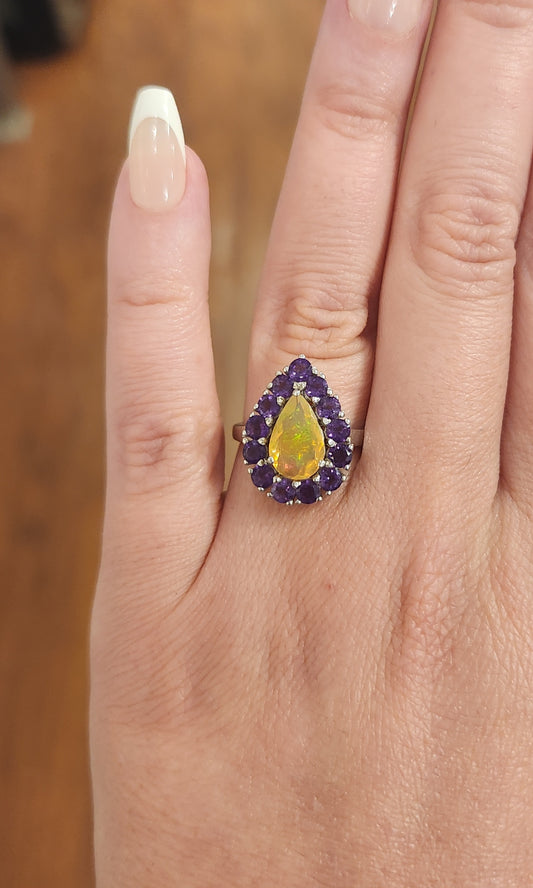 Sterling silver welo opal ring with amethyst