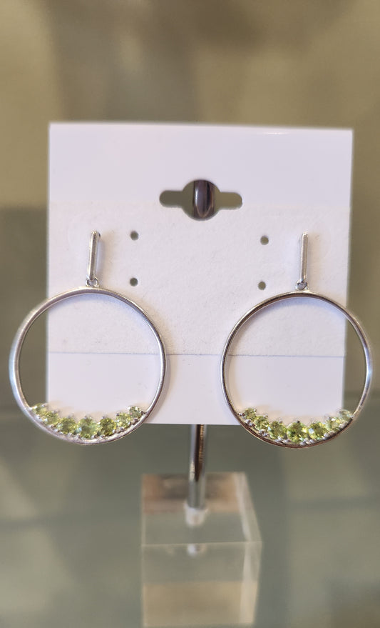 Sterling silver peridot circle earrings