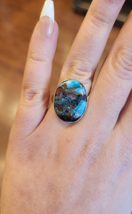 Sterling silver blue oyster turquoise ring