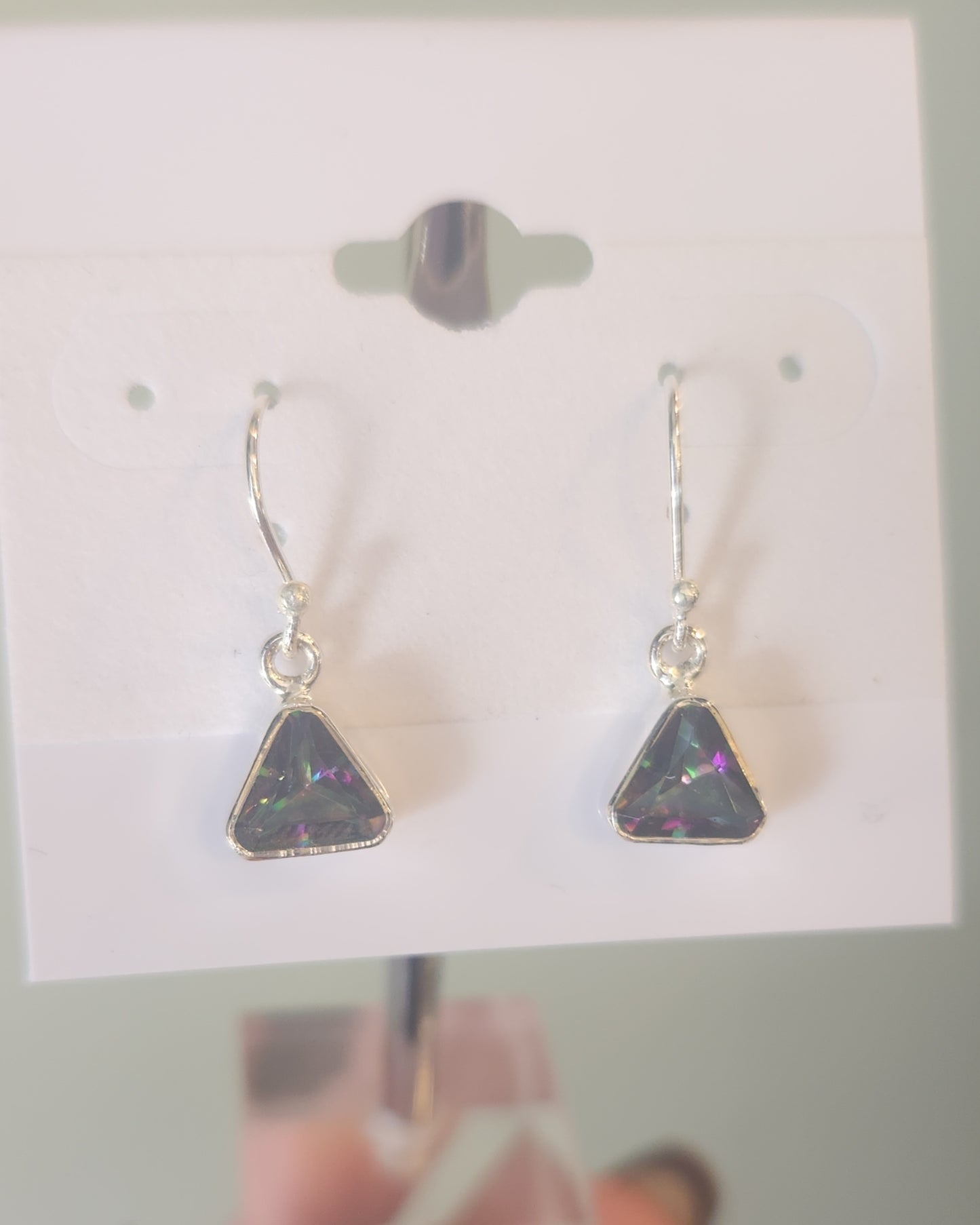 Sterling silver triangle-shaped mystic topaz earrings