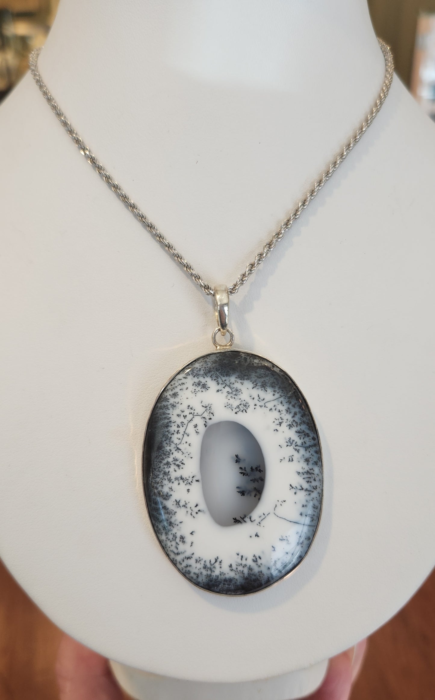 Sterling silver giant dendritic opal pendant