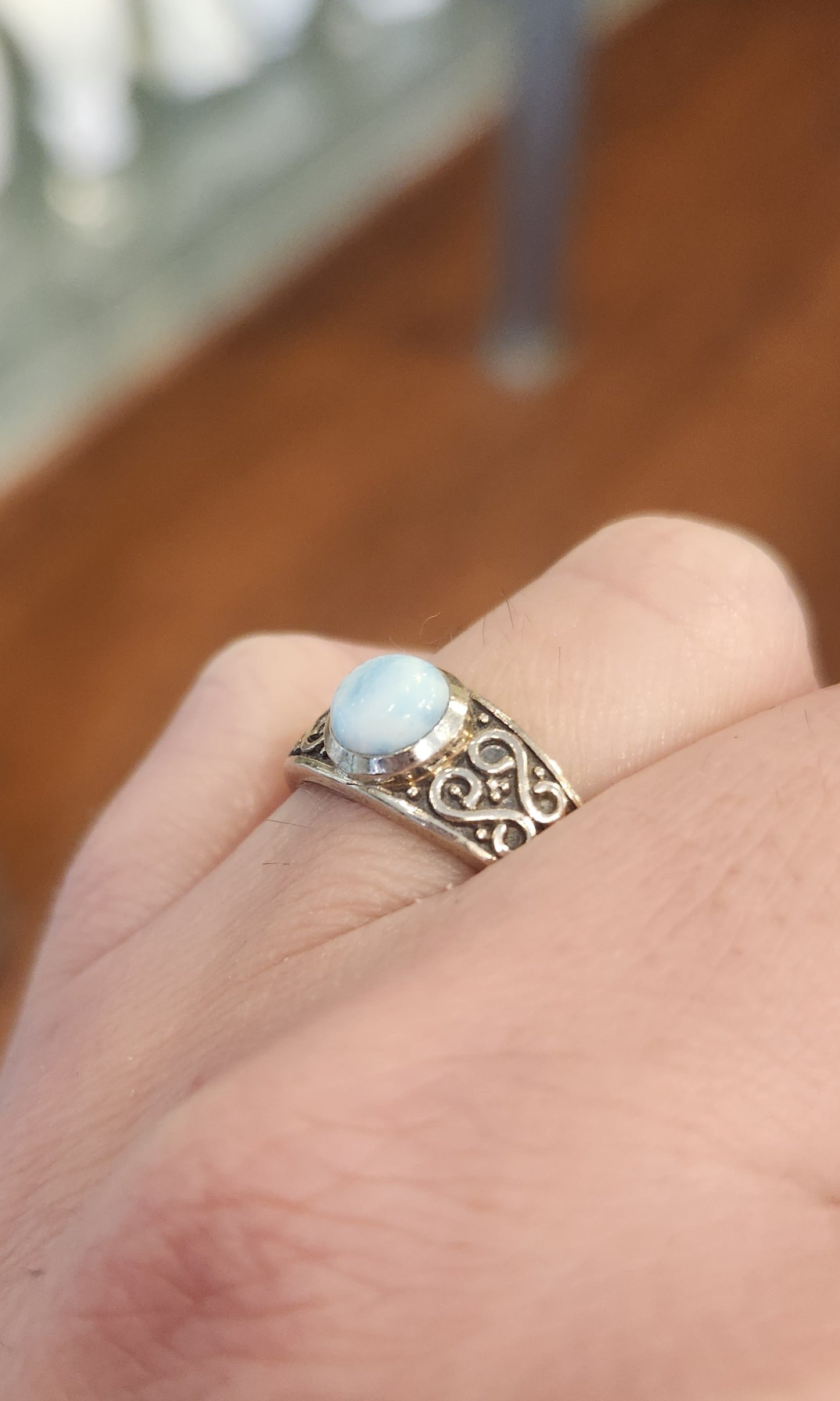 Sterling silver larimar celtic ring