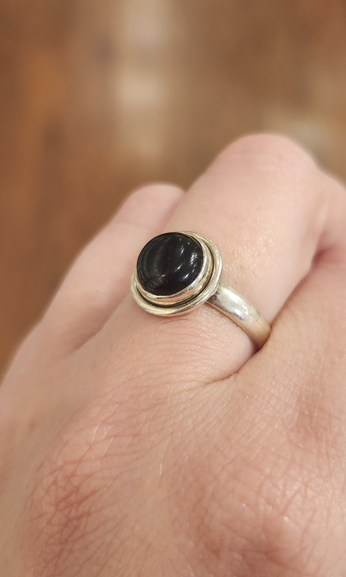 Sterling silver round black onyx ring