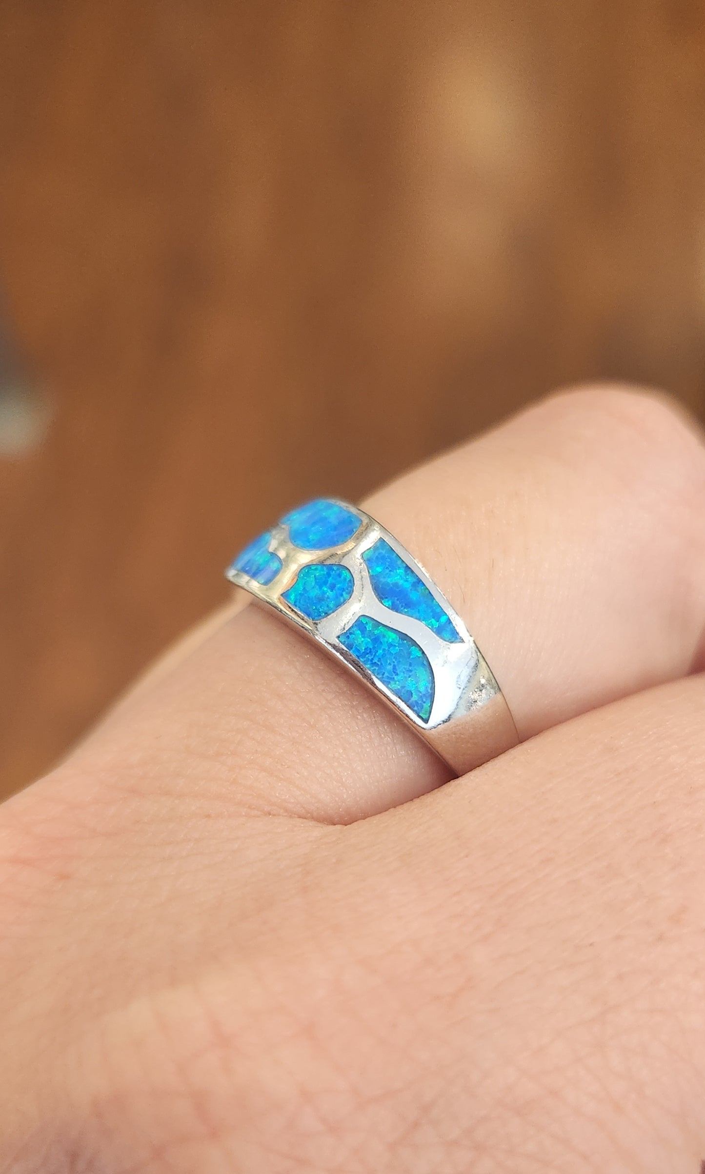 Sterling silver kyocera opal inlay statement ring