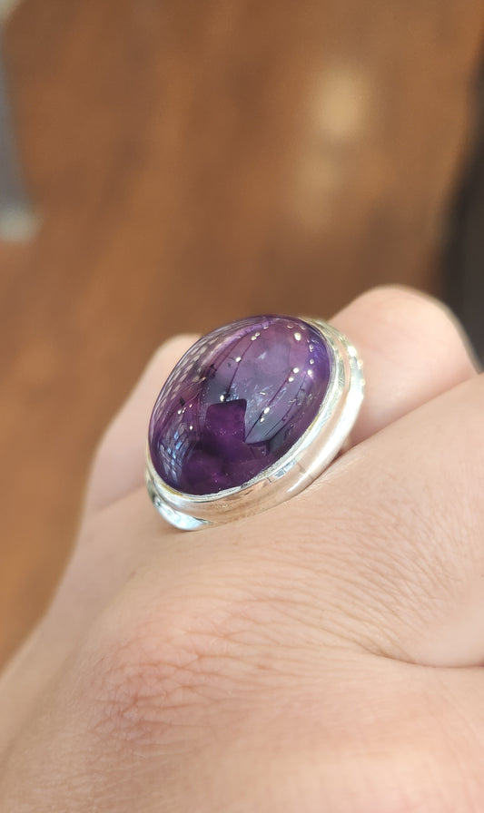 Sterling silver amethyst cabochon statement ring