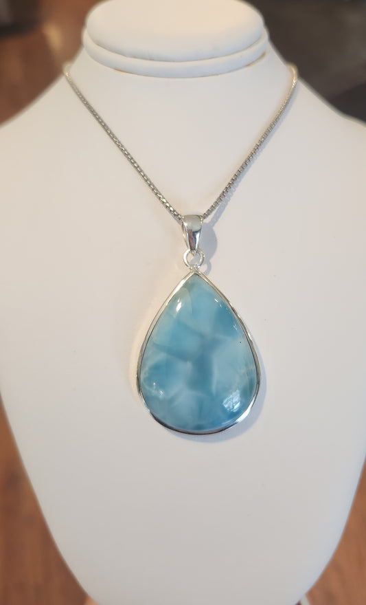 Sterling silver pear-shaped larimar pendant