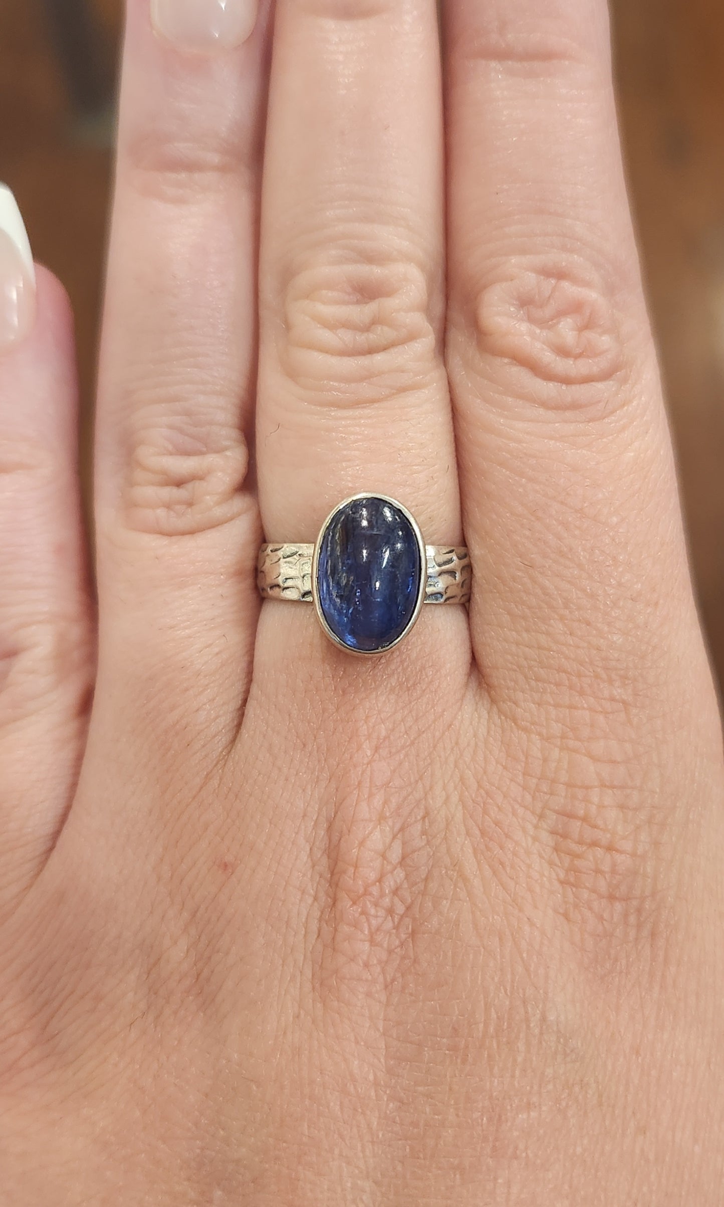 Sterling silver blue kyanite textured ring