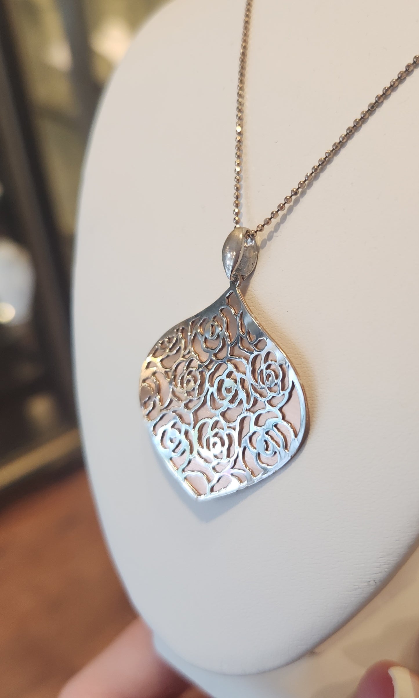 Sterling silver two-toned rose floral pendant