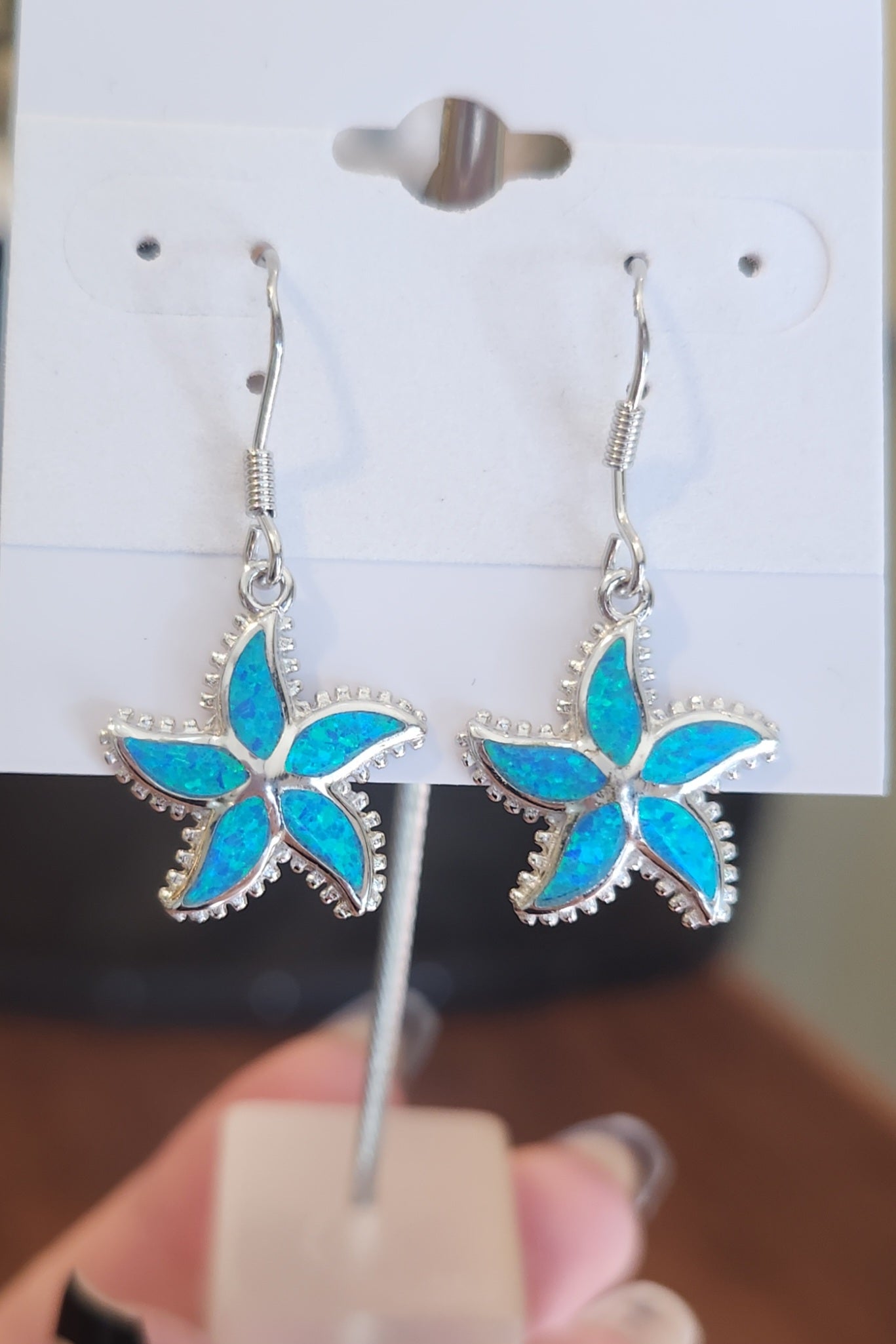 Sterling silver starfish kyocera opal earrings