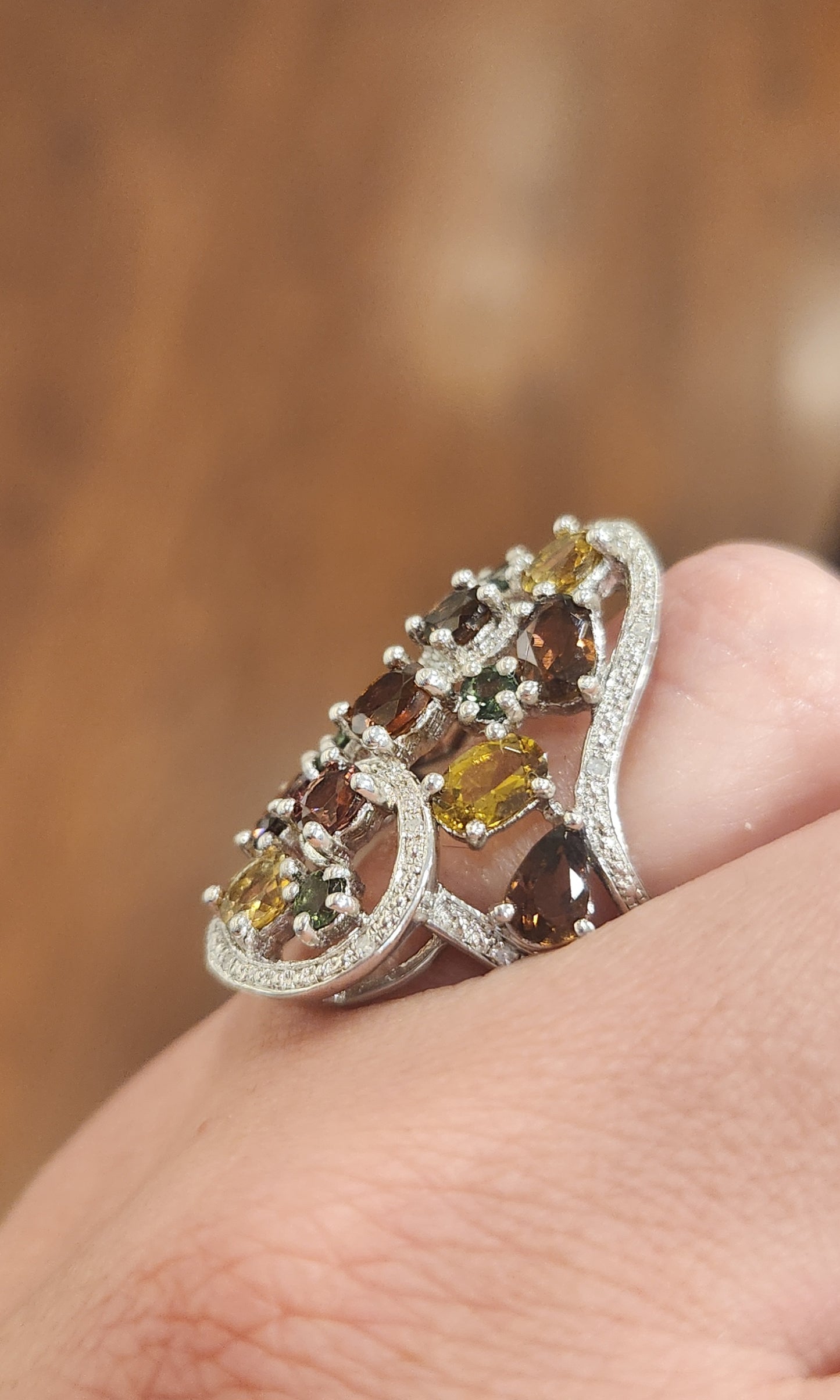 Sterling silver multi-stone tourmaline statement ring