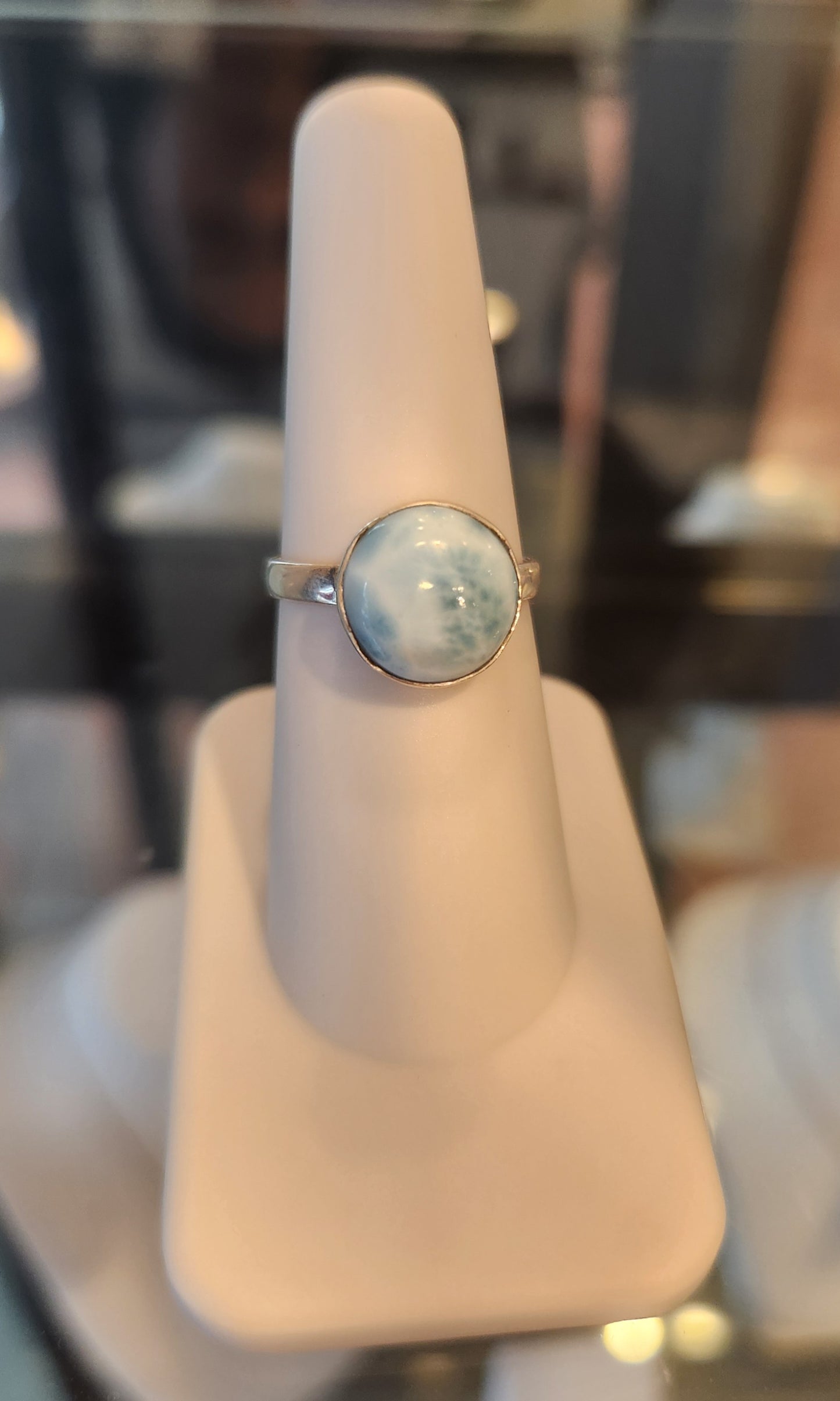 Sterling silver round larimar ring