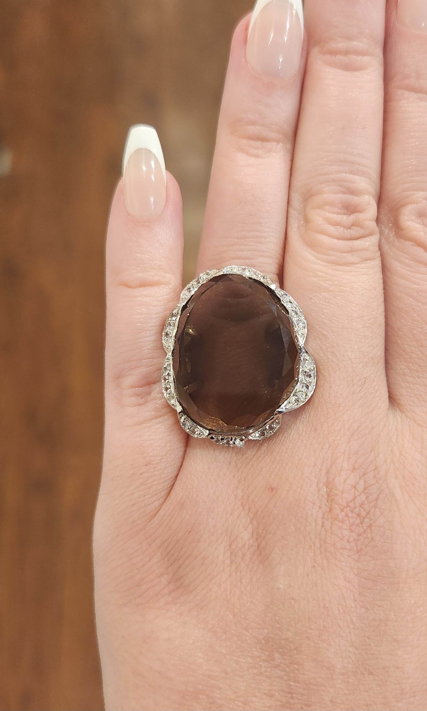 Sterling silver smokey quartz statement ring