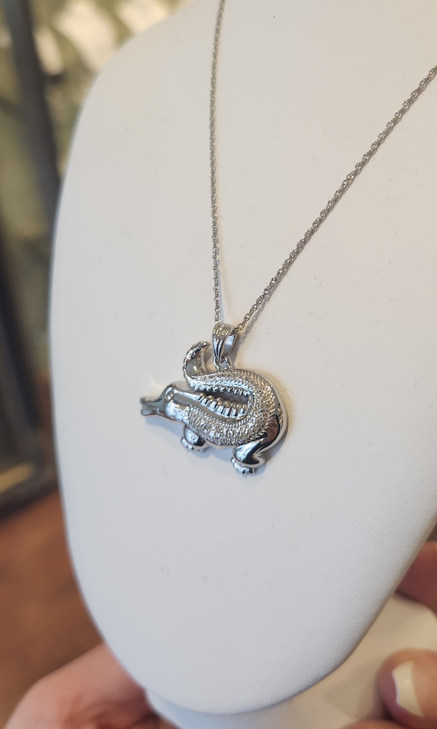 Sterling silver alligator diamond pendant