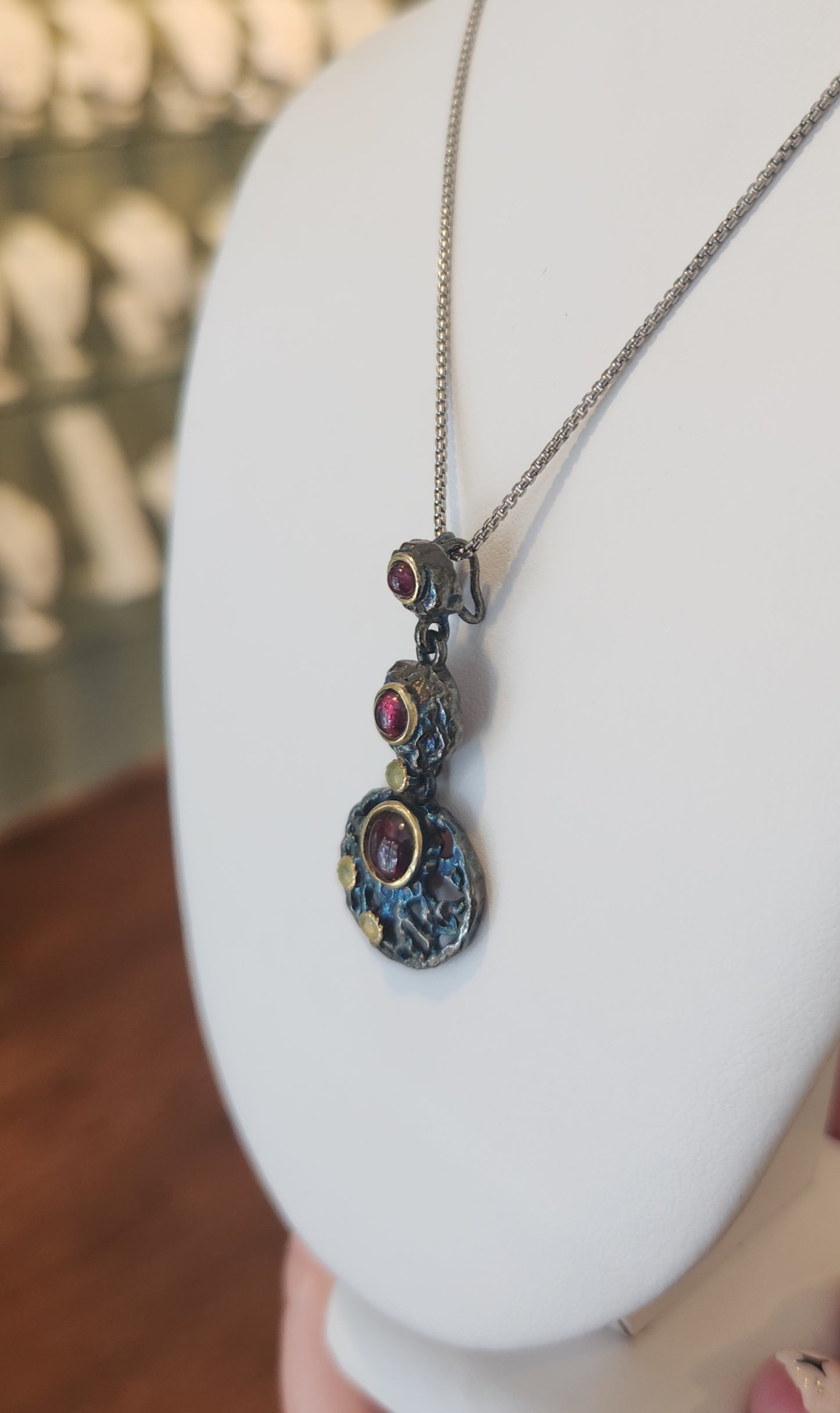 Sterling silver oxidized garnet pendant