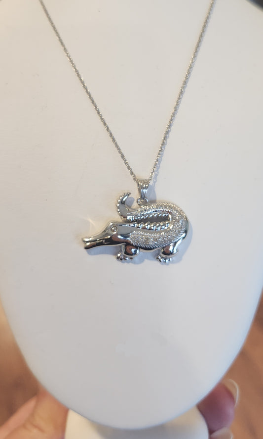 Sterling silver alligator diamond pendant