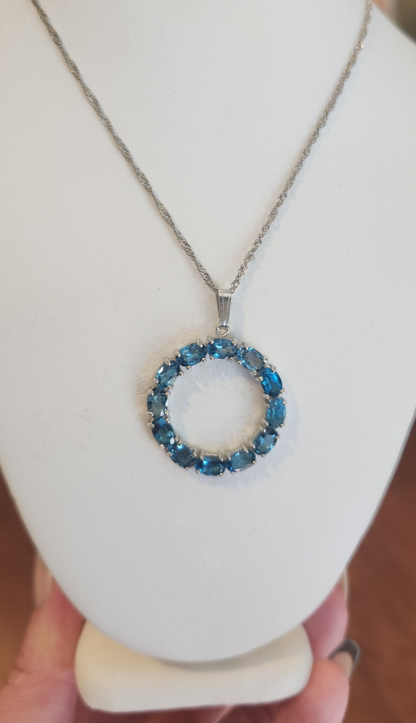 Sterling silver blue topaz circle pendant