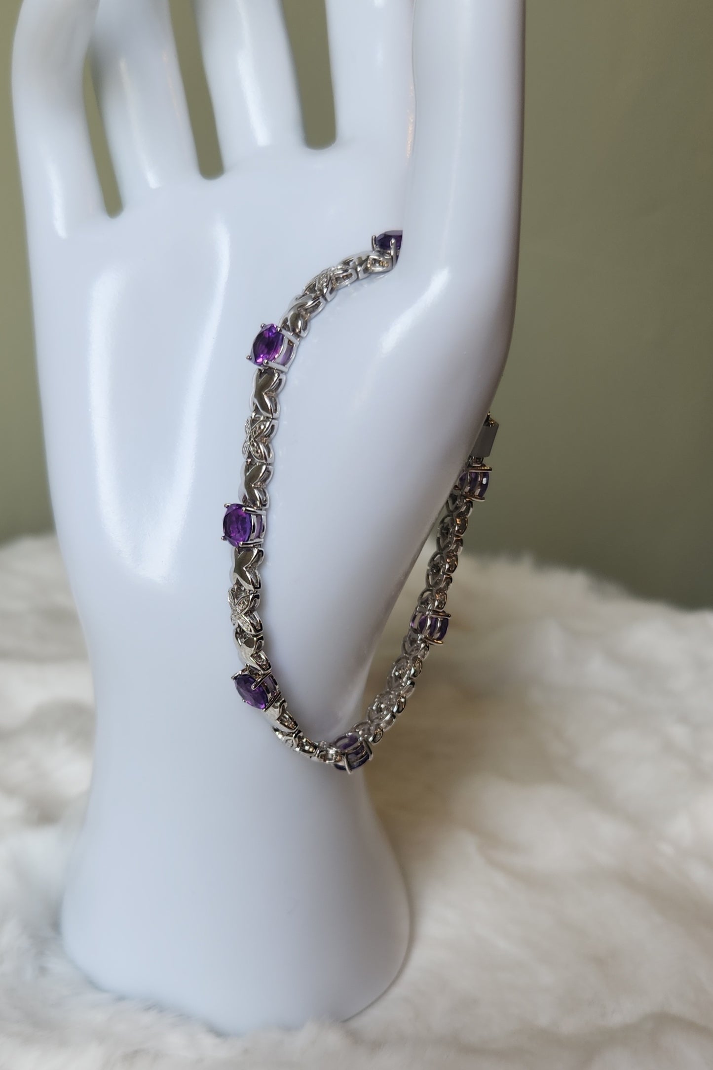 Sterling silver "xxx" amethyst bracelet