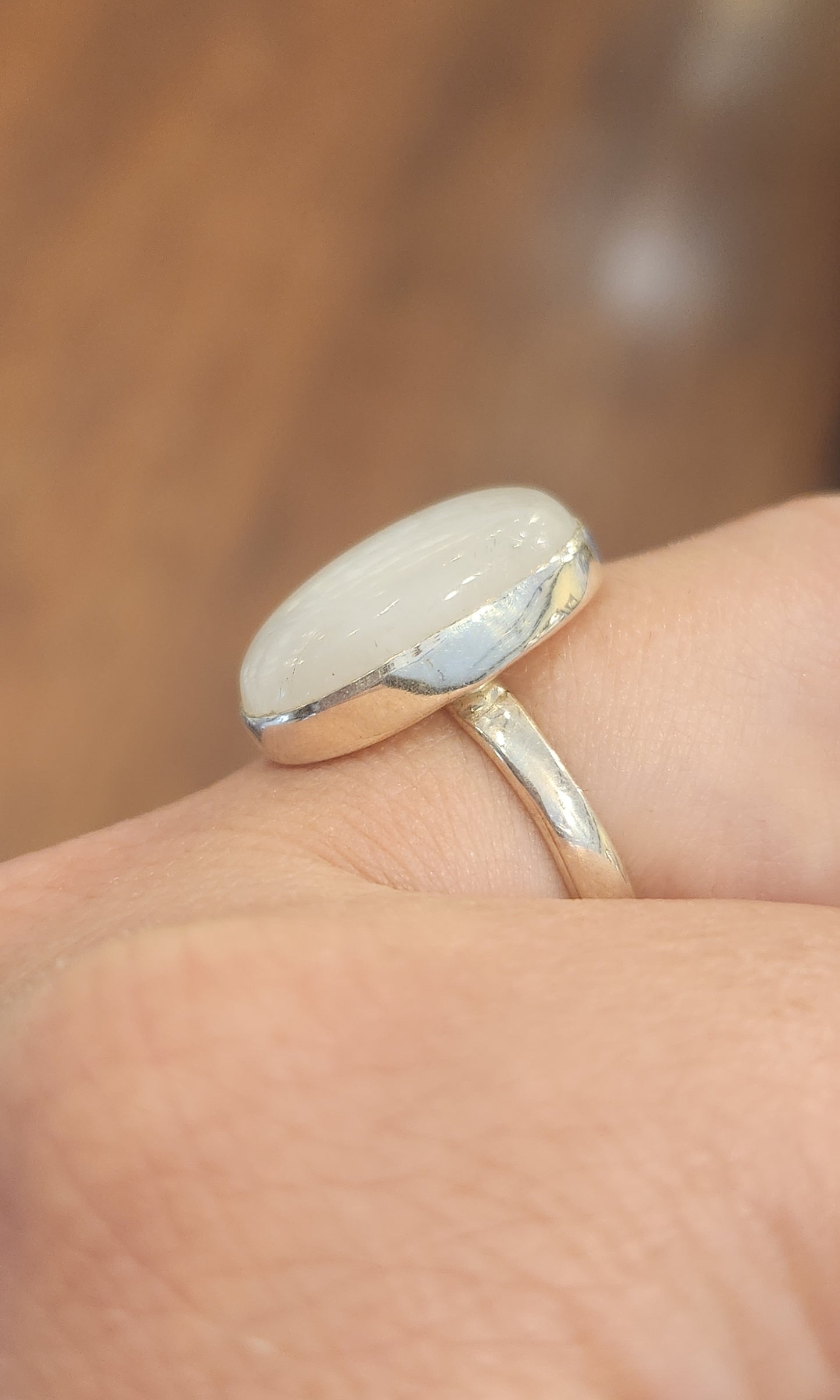 Sterling silver oval rainbow moonstone statement ring