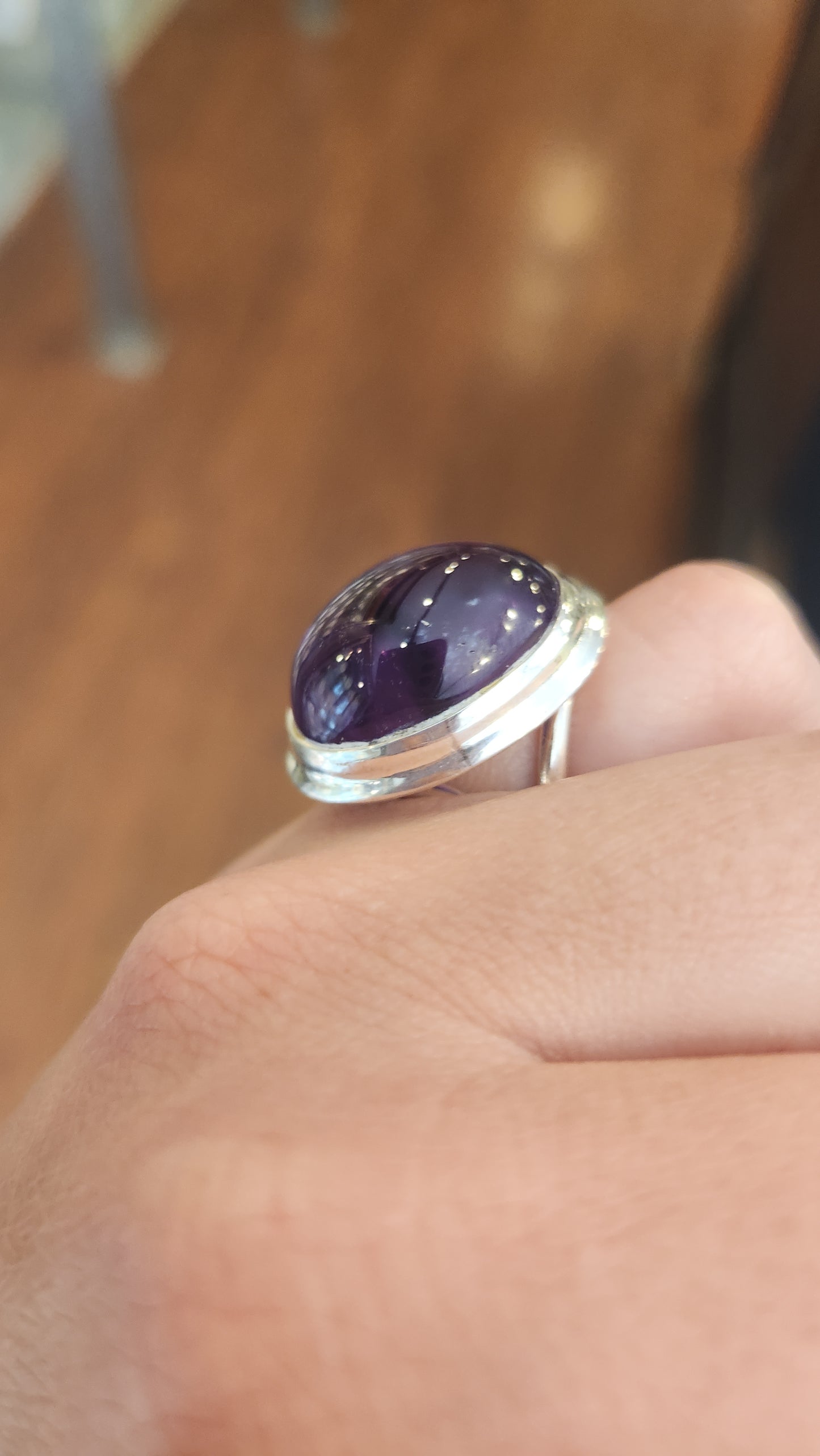 Sterling silver amethyst cabochon statement ring