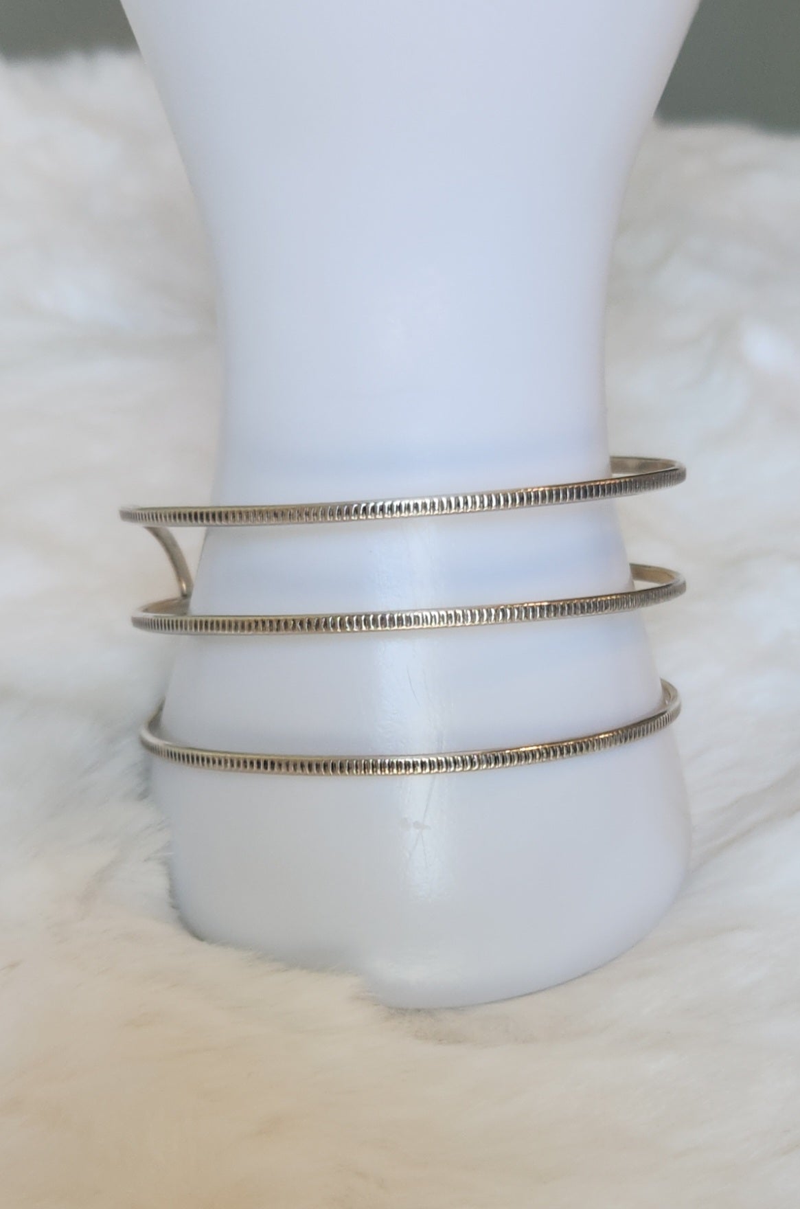 Sterling silver textured wire cuff bracelet