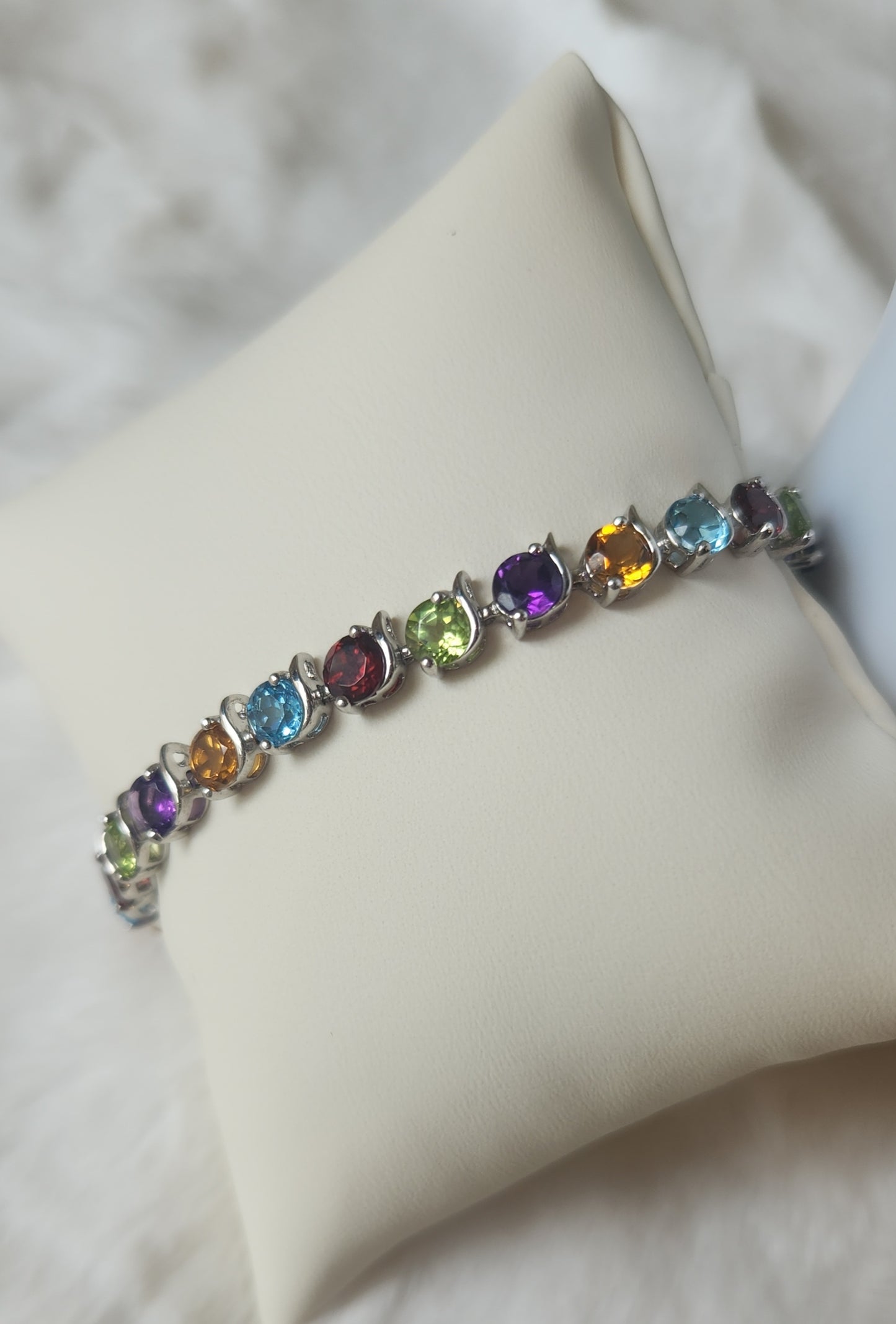 Sterling silver multicolor gemstone tennis bracelet