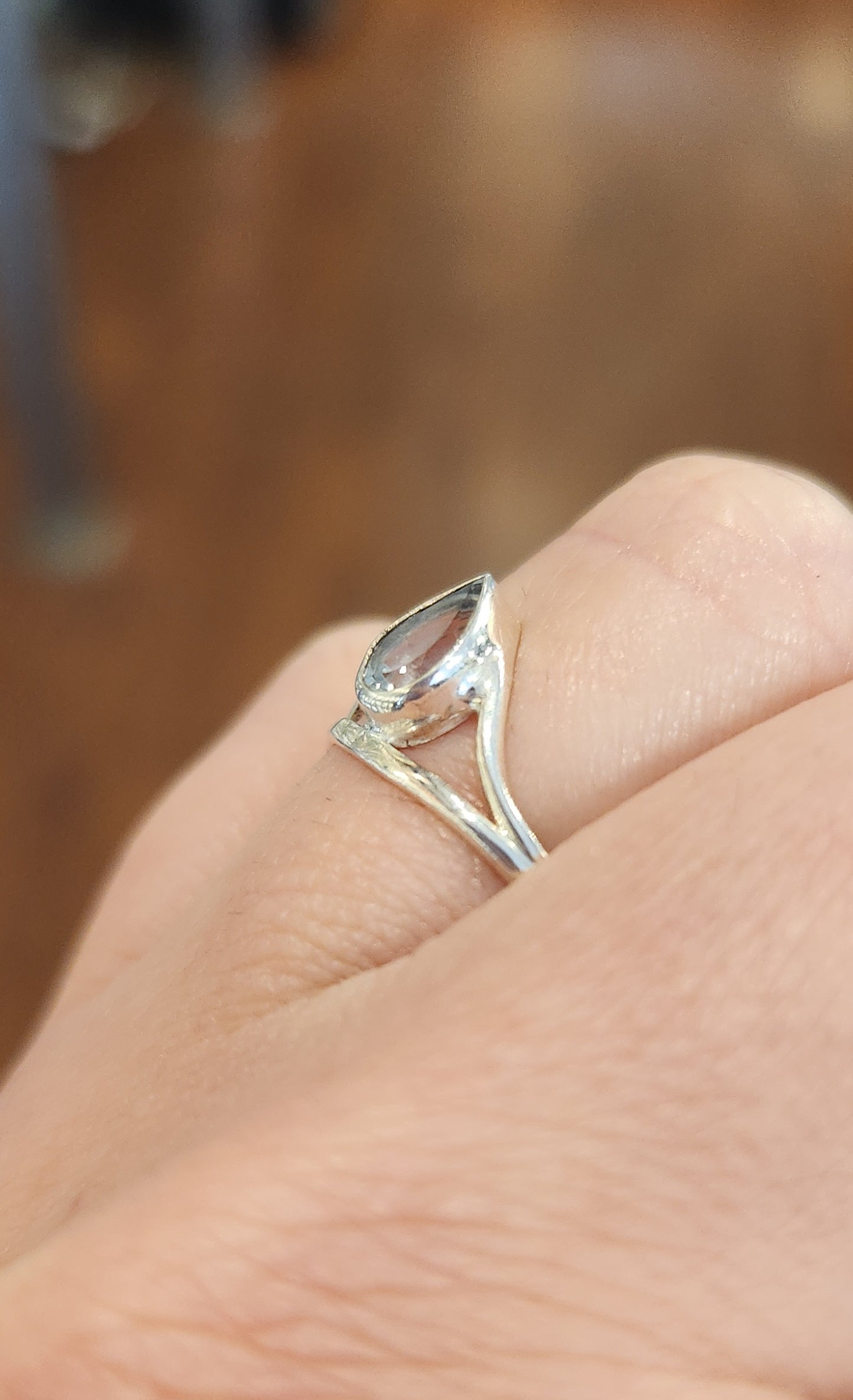 Sterling silver pear-shaped aquamarine ring