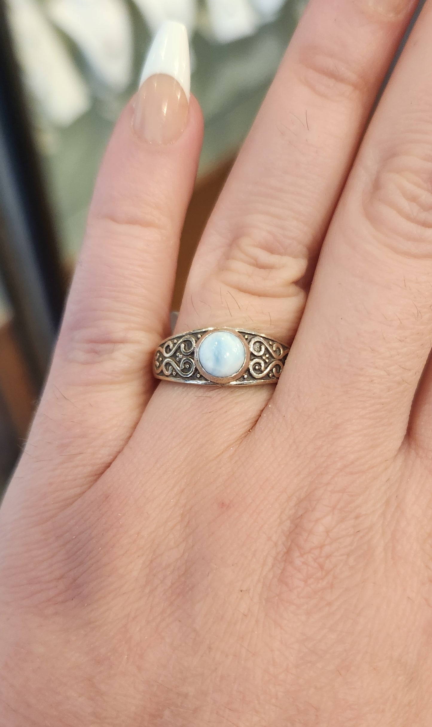 Sterling silver larimar celtic ring