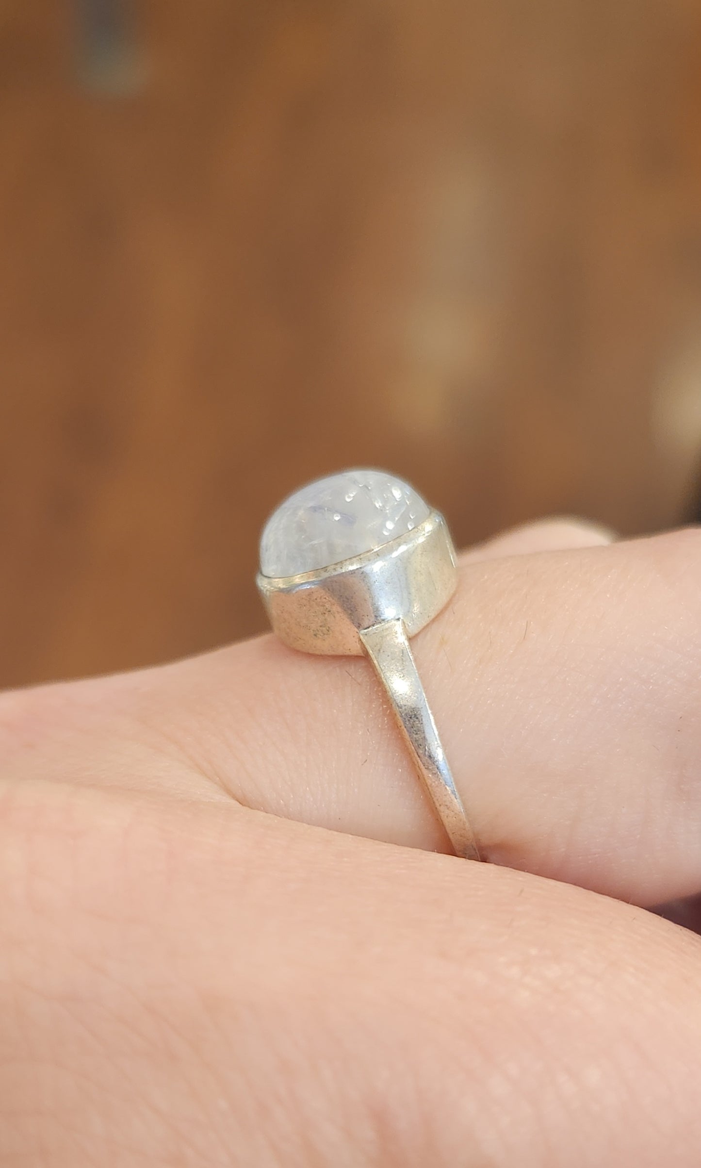 Sterling silver oval rainbow moonstone ring