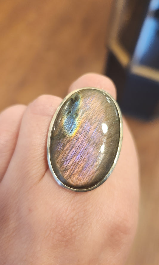 Sterling silver labradorite statement ring