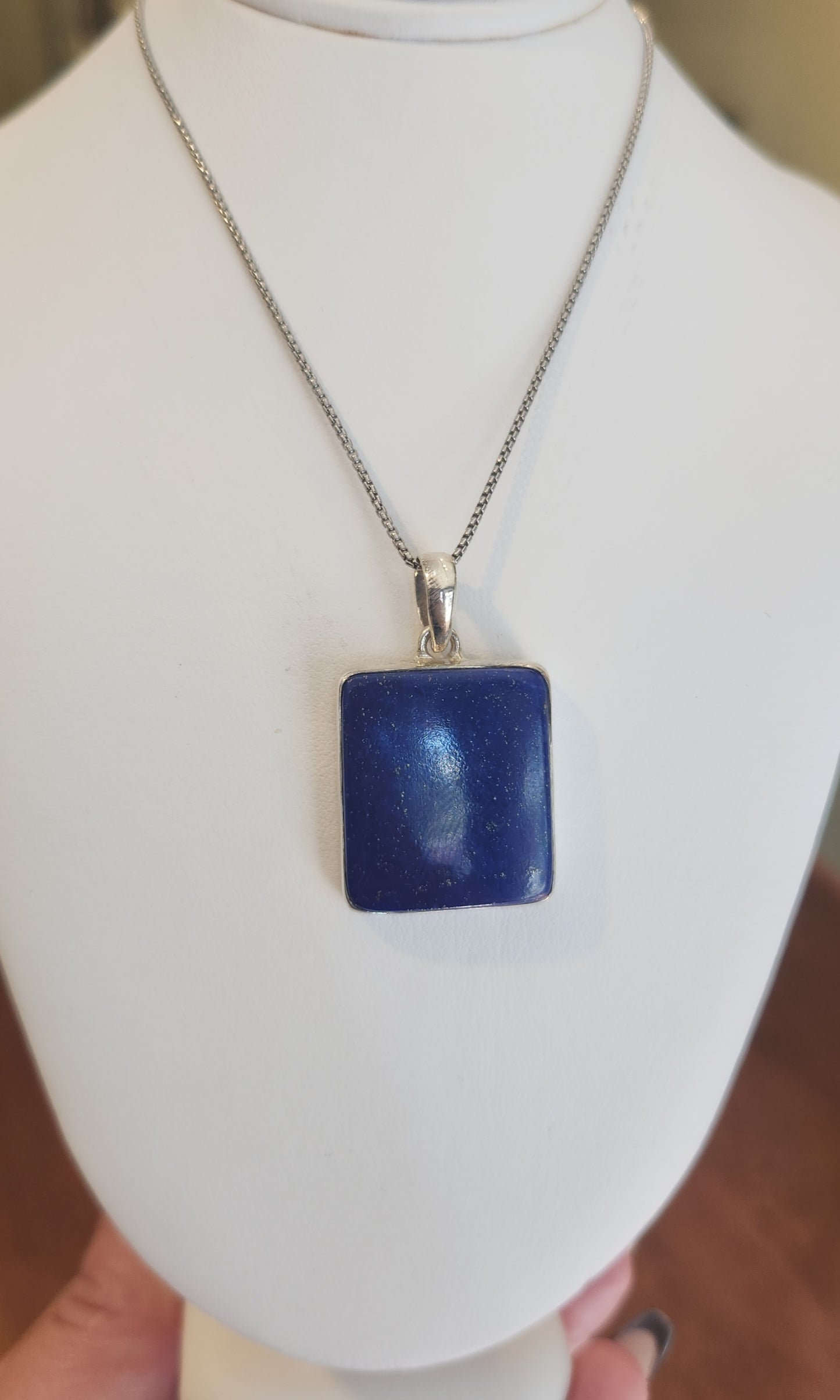 Sterling silver square lapis pendant