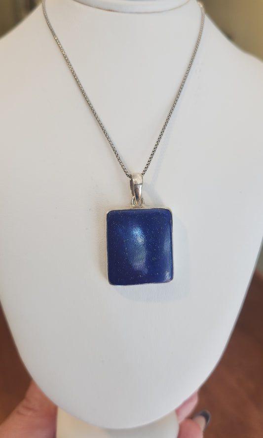 Sterling silver square lapis pendant