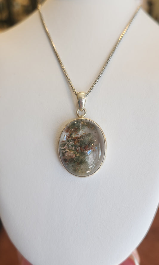 Sterling silver oval garden agate pendant