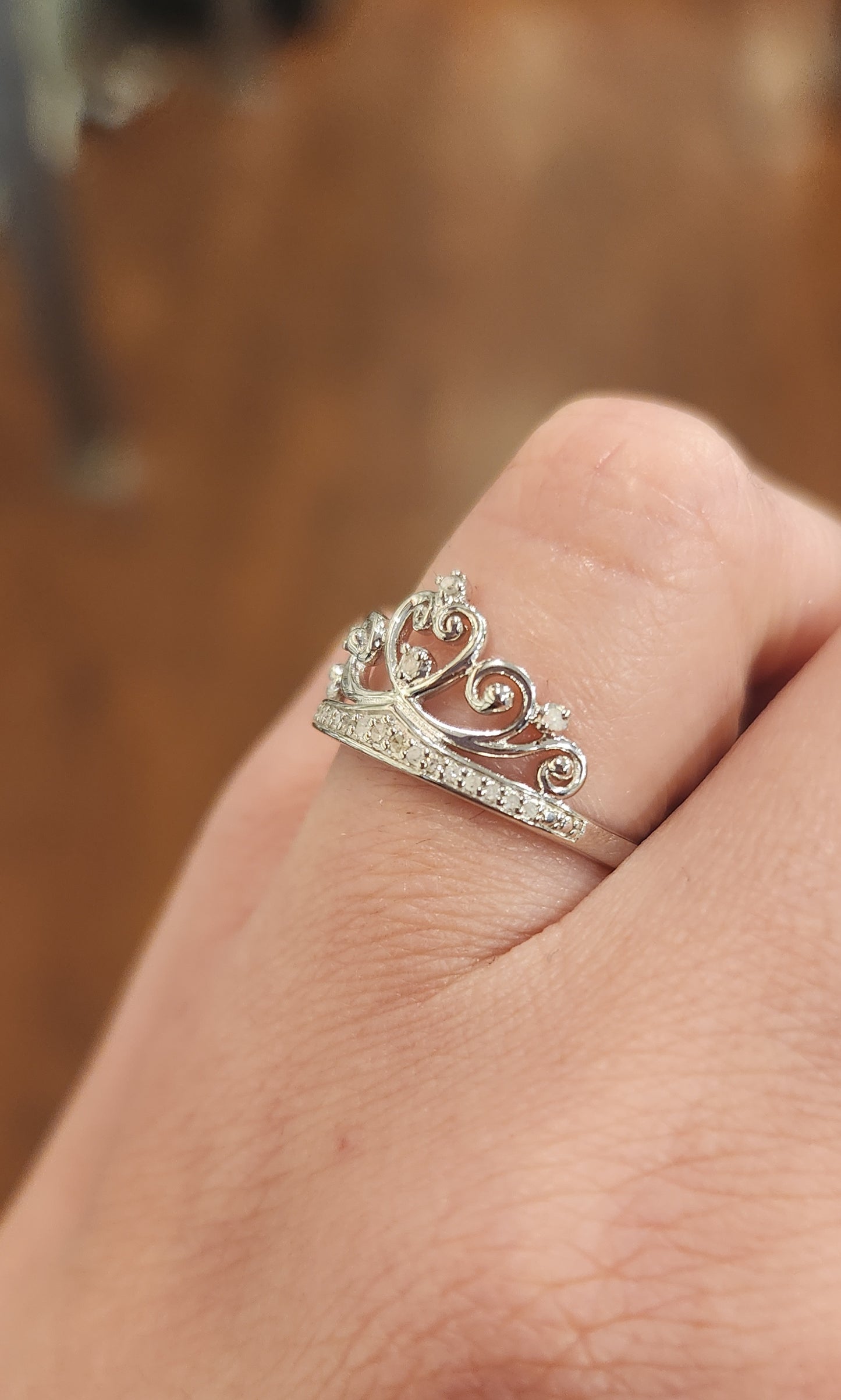 Sterling silver diamond crown ring